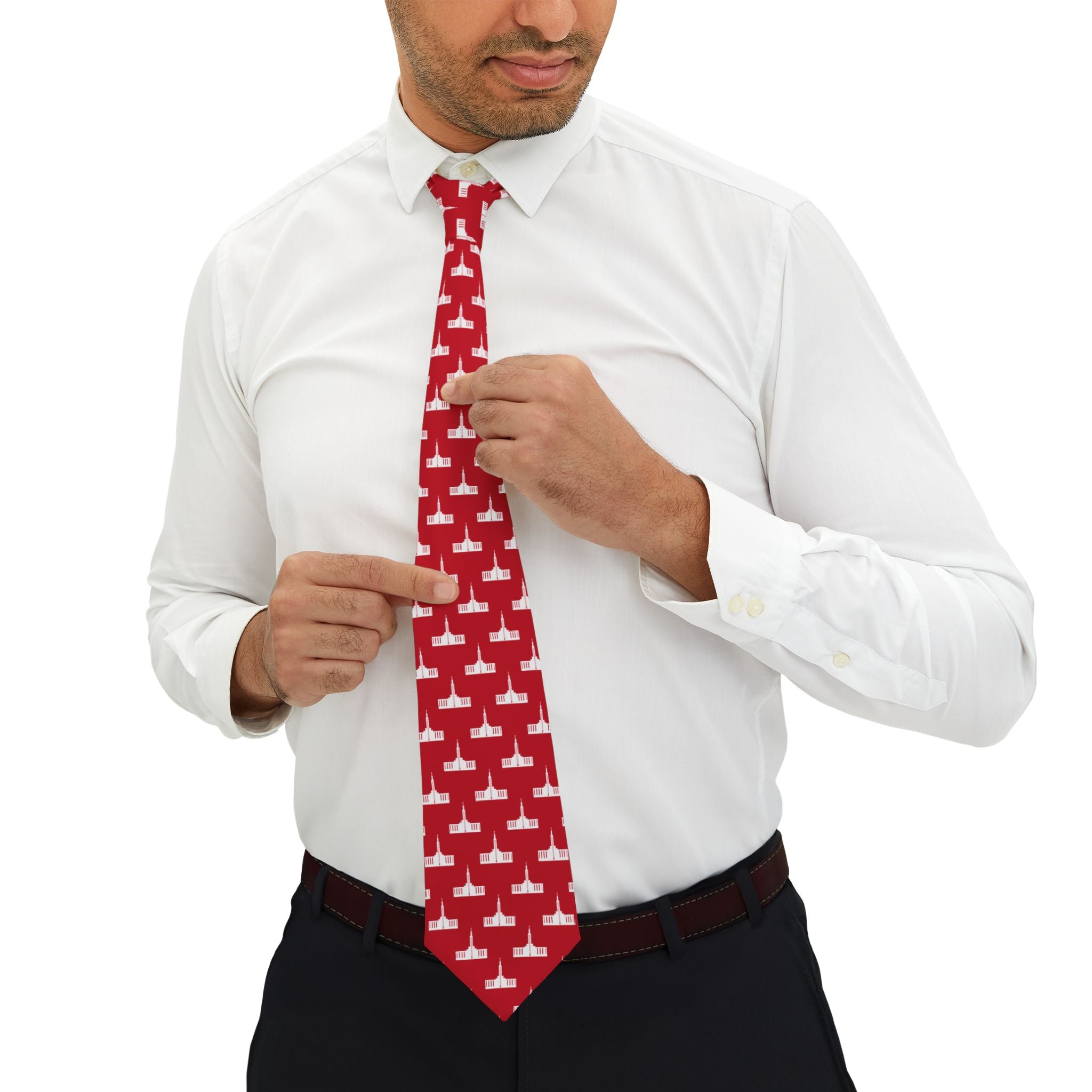 Los Angeles California Temple Patterned Neck Tie for Elders (Red) - Mission Wishlist - LDS Missionary Gift Store