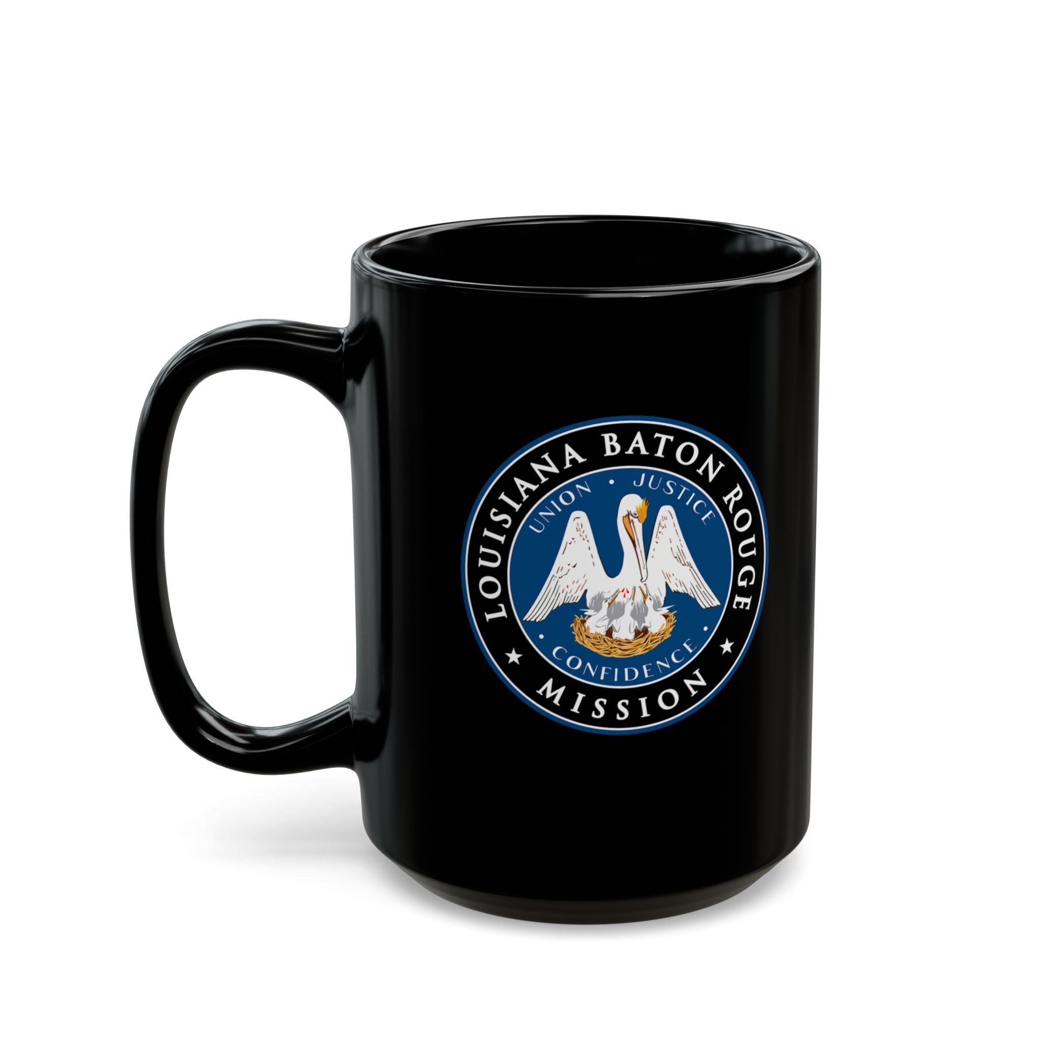 Louisiana Baton Rouge Mission State Flag Logo Ceramic Mug Black Name - Mission Wishlist - LDS Missionary Gift Store