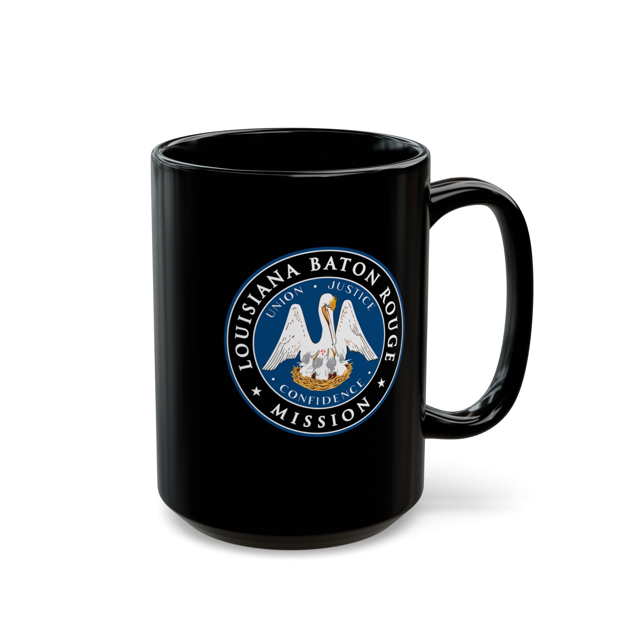 Louisiana Baton Rouge Mission State Flag Logo Ceramic Mug Black Name - Mission Wishlist - LDS Missionary Gift Store