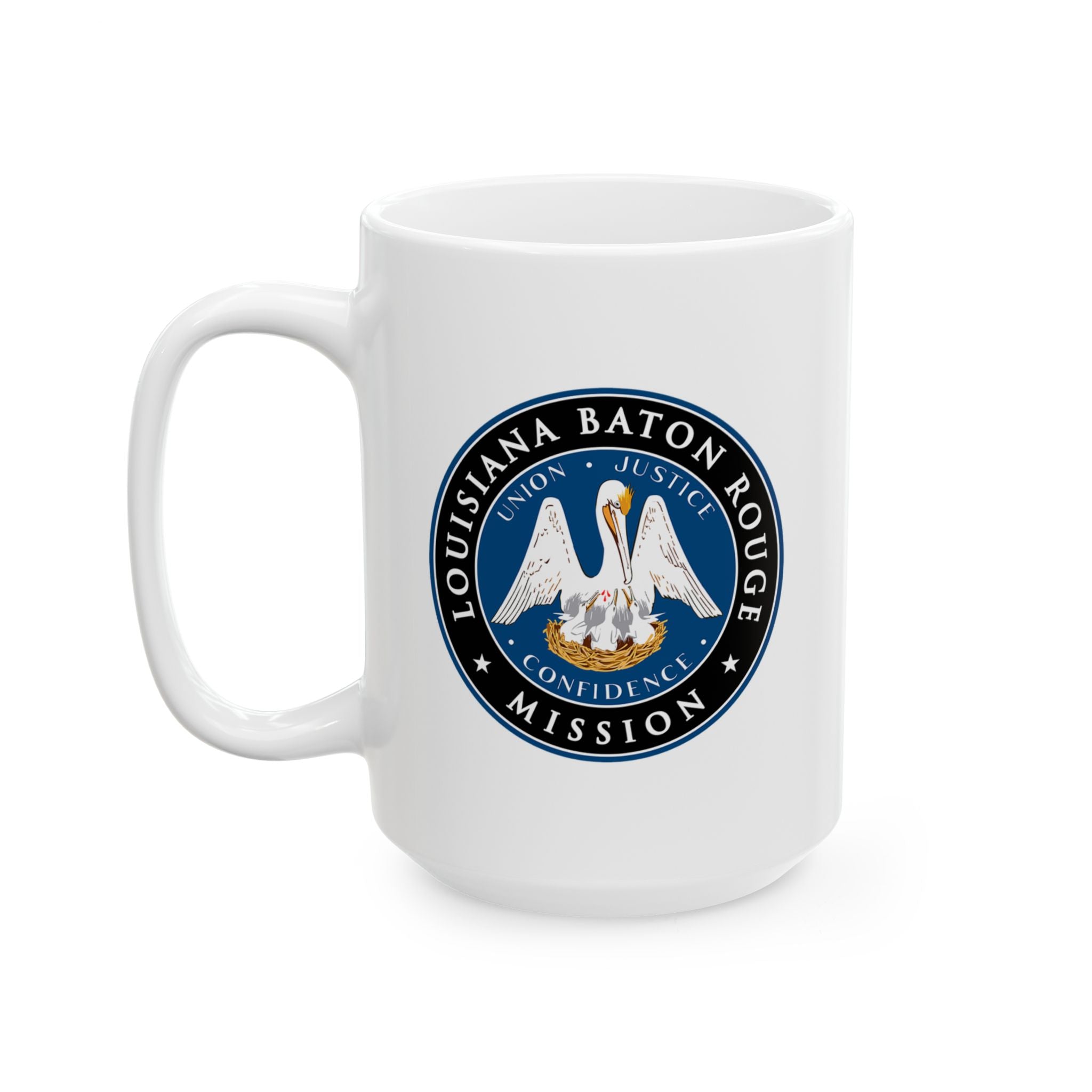 Louisiana Baton Rouge Mission State Flag Logo Ceramic Mug White Name - Mission Wishlist - LDS Missionary Gift Store