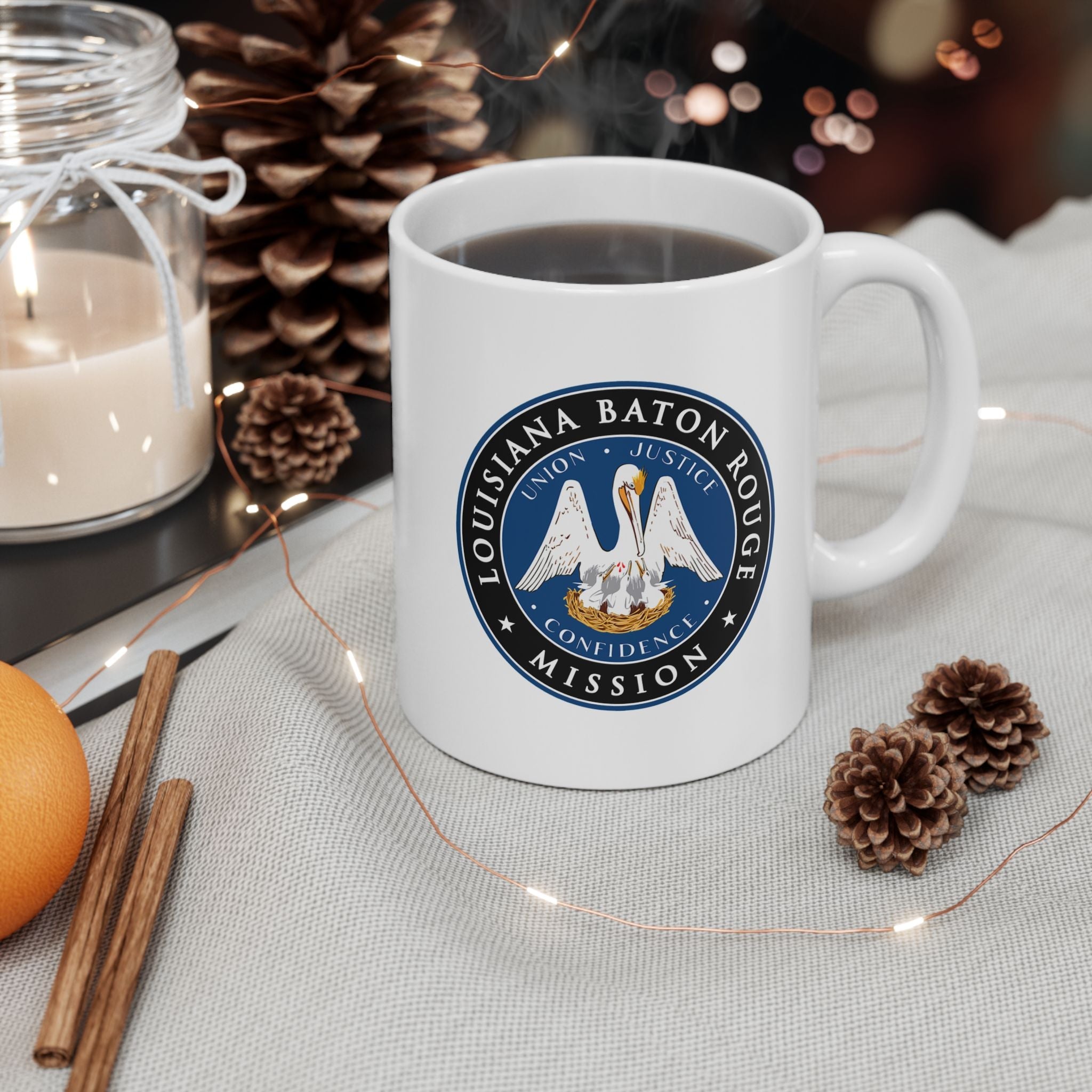 Louisiana Baton Rouge Mission State Flag Logo Ceramic Mug White Name - Mission Wishlist - LDS Missionary Gift Store