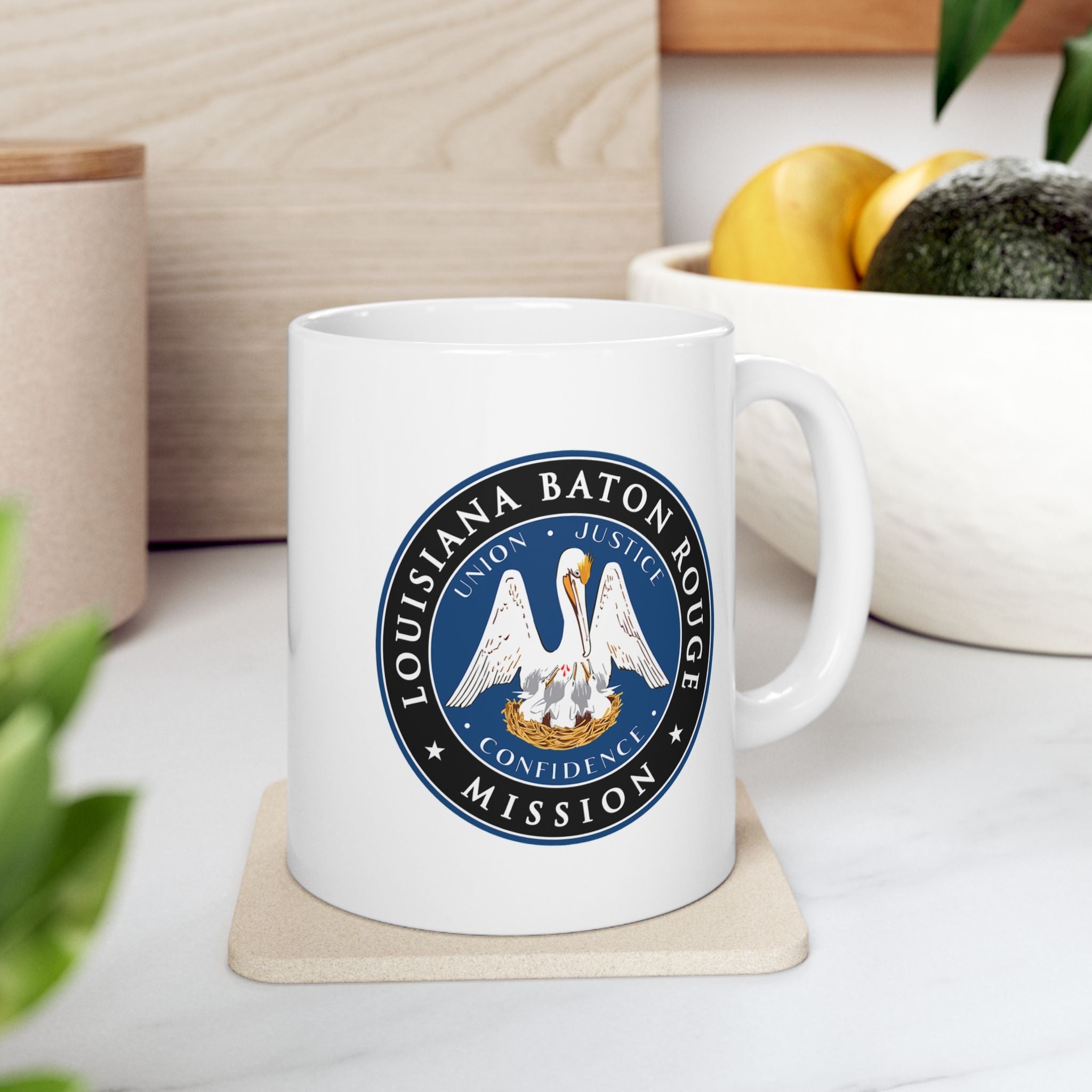 Louisiana Baton Rouge Mission State Flag Logo Ceramic Mug White Name - Mission Wishlist - LDS Missionary Gift Store