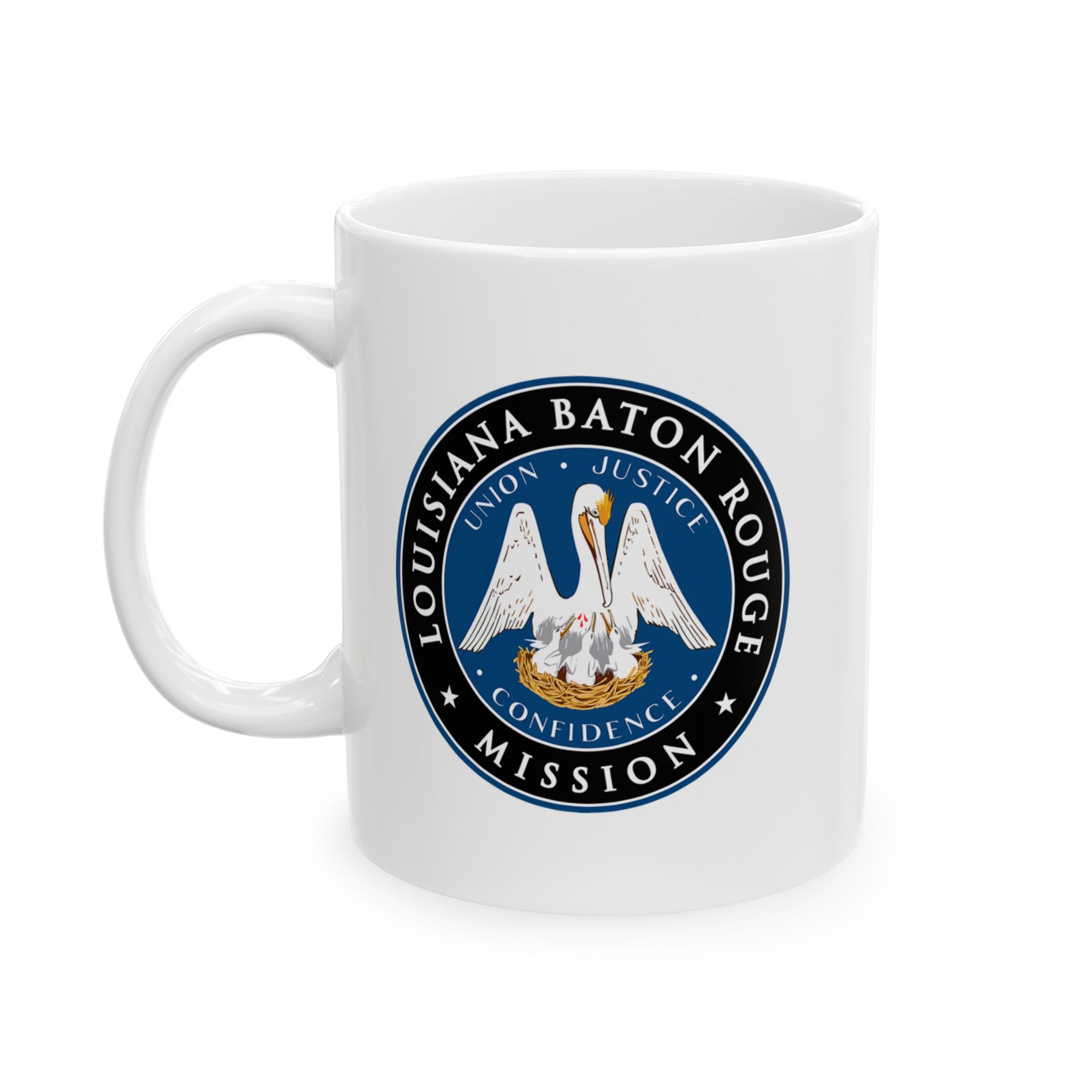 Louisiana Baton Rouge Mission State Flag Logo Ceramic Mug White Name - Mission Wishlist - LDS Missionary Gift Store