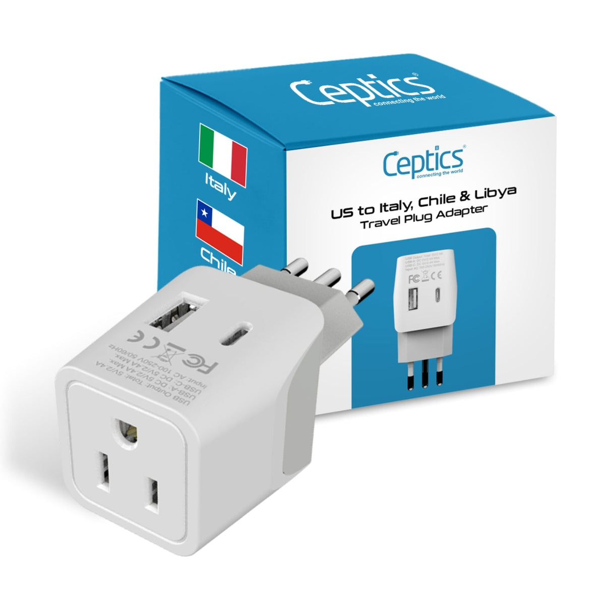 Italy Travel Adapter - Type L - USB-A + USB-C (CTU-12A)