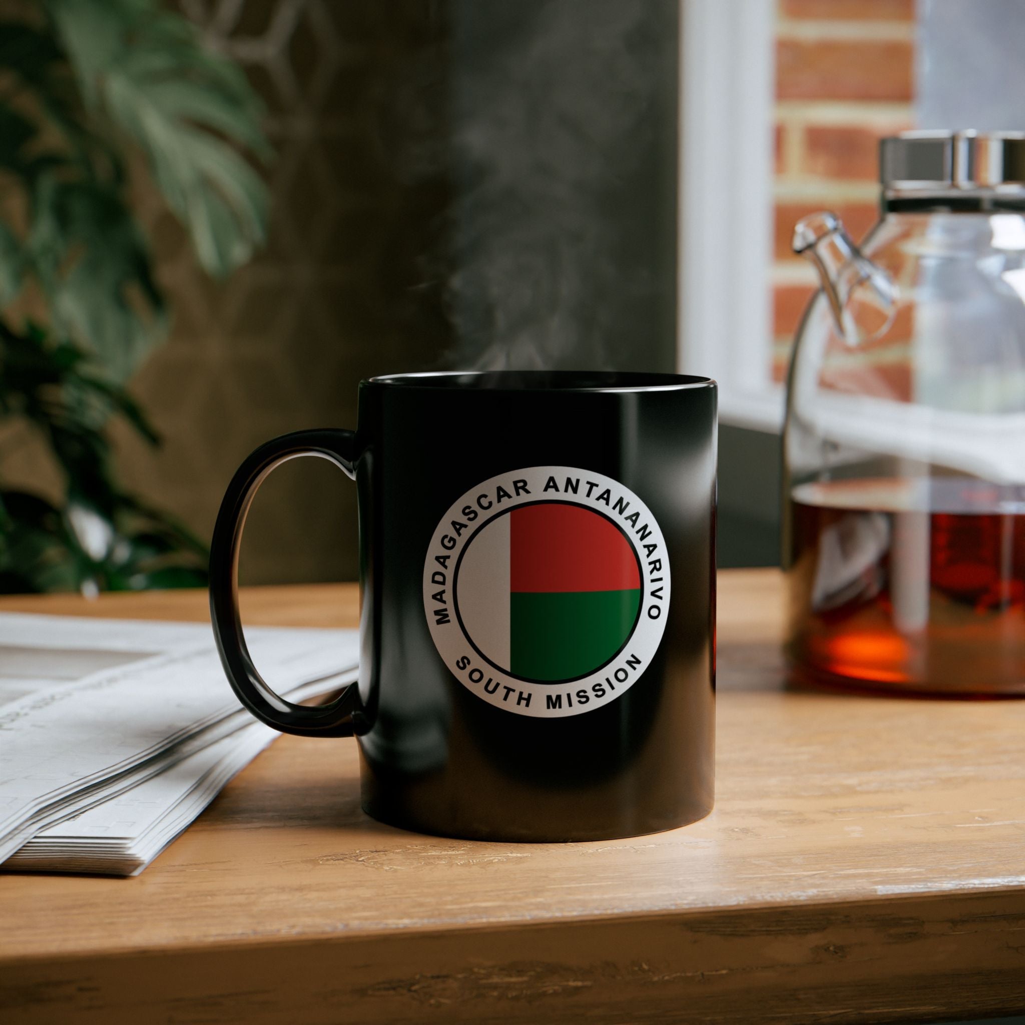 Madagascar Antananarivo South Mission Circular Flag Black Ceramic Mug - Mission Wishlist - LDS Missionary Gift Store