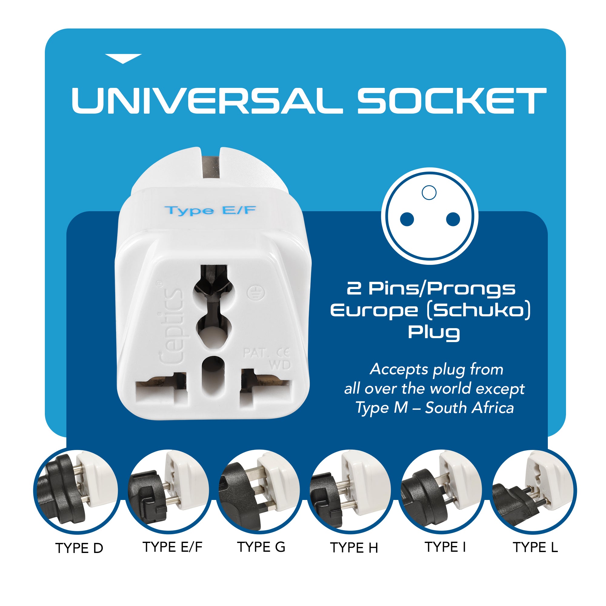 European (Schuko) Travel Adapter - Type E/F - 3 Pack (GP-9)