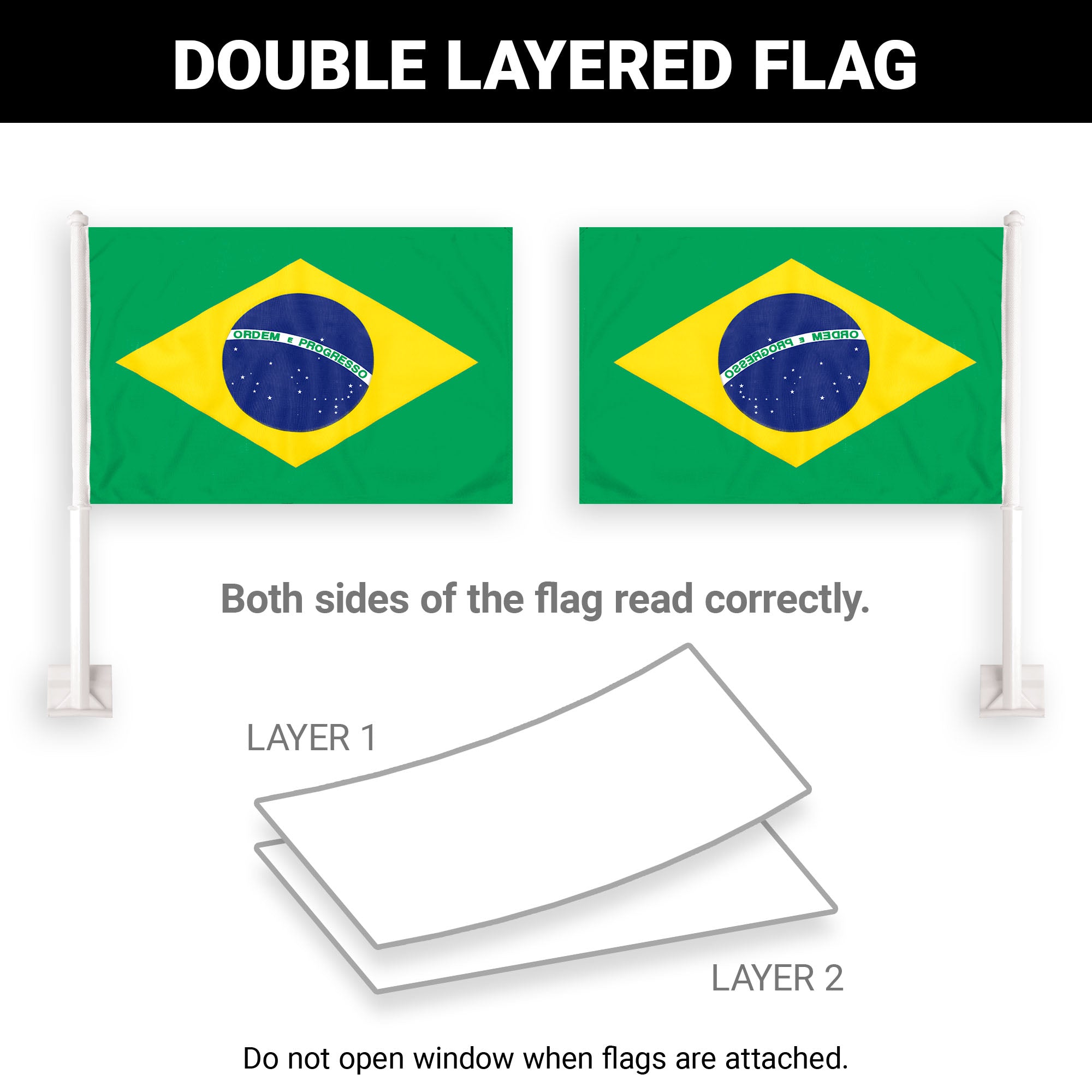 G128 2 Pack: Brazil Brazilian Car Flag | 11x17 In | Double LiteWeave Pro Series Double Sided Printed 150D Polyester | Flagpole Included | Perfect for Festival Celebrations, Parades
