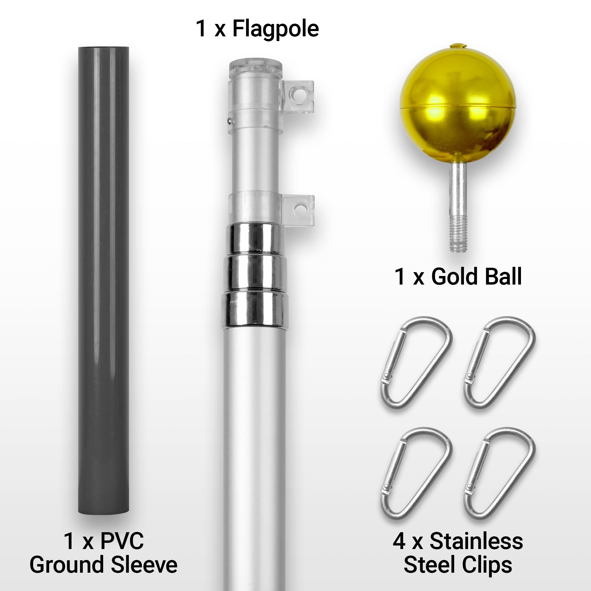 G128 16Ft Telescoping Aluminum Silver Flagpole | In Ground Heavy Duty Telescopic Flag Pole for Commercial/Residential Use | Flag NOT Included