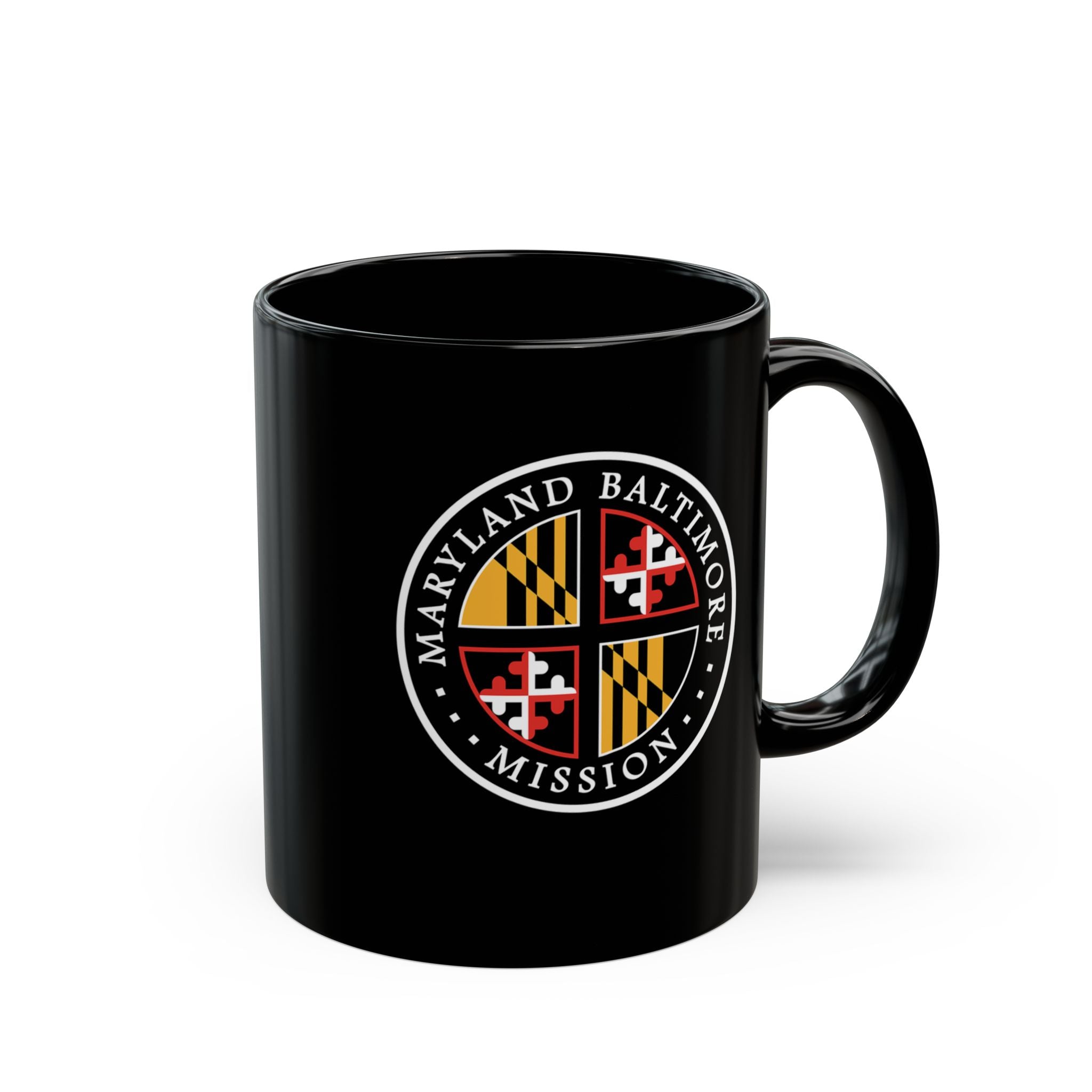 Maryland Baltimore Mission State Flag Logo Ceramic Mug Black Name - Latter-Day Saint LDS Missionary Gift - Book of Mormon