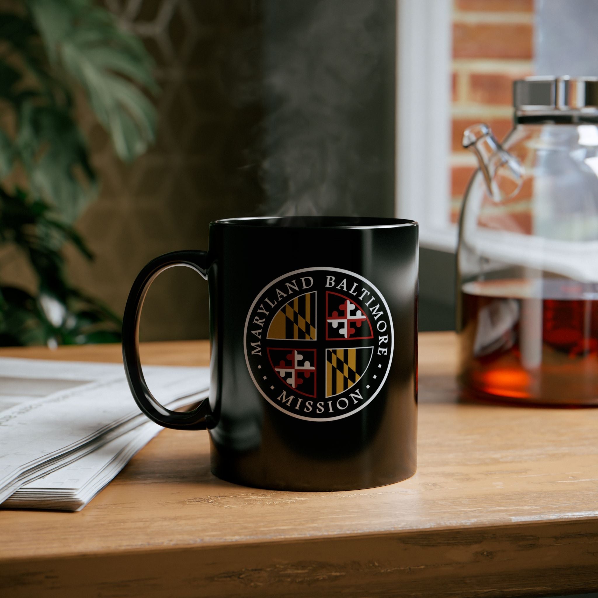Maryland Baltimore Mission State Flag Logo Ceramic Mug Black Name - Latter-Day Saint LDS Missionary Gift - Book of Mormon
