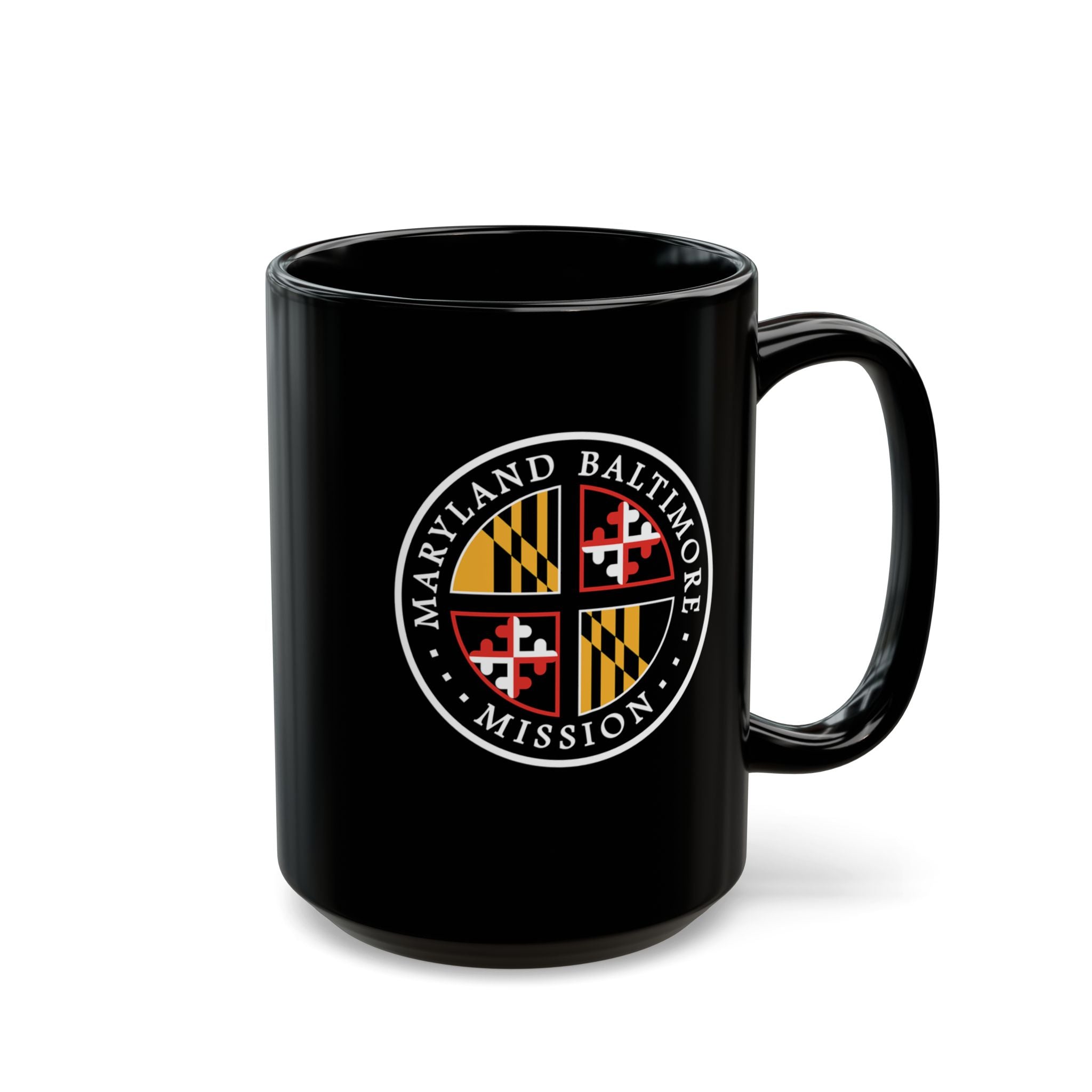 Maryland Baltimore Mission State Flag Logo Ceramic Mug Black Name - Latter-Day Saint LDS Missionary Gift - Book of Mormon