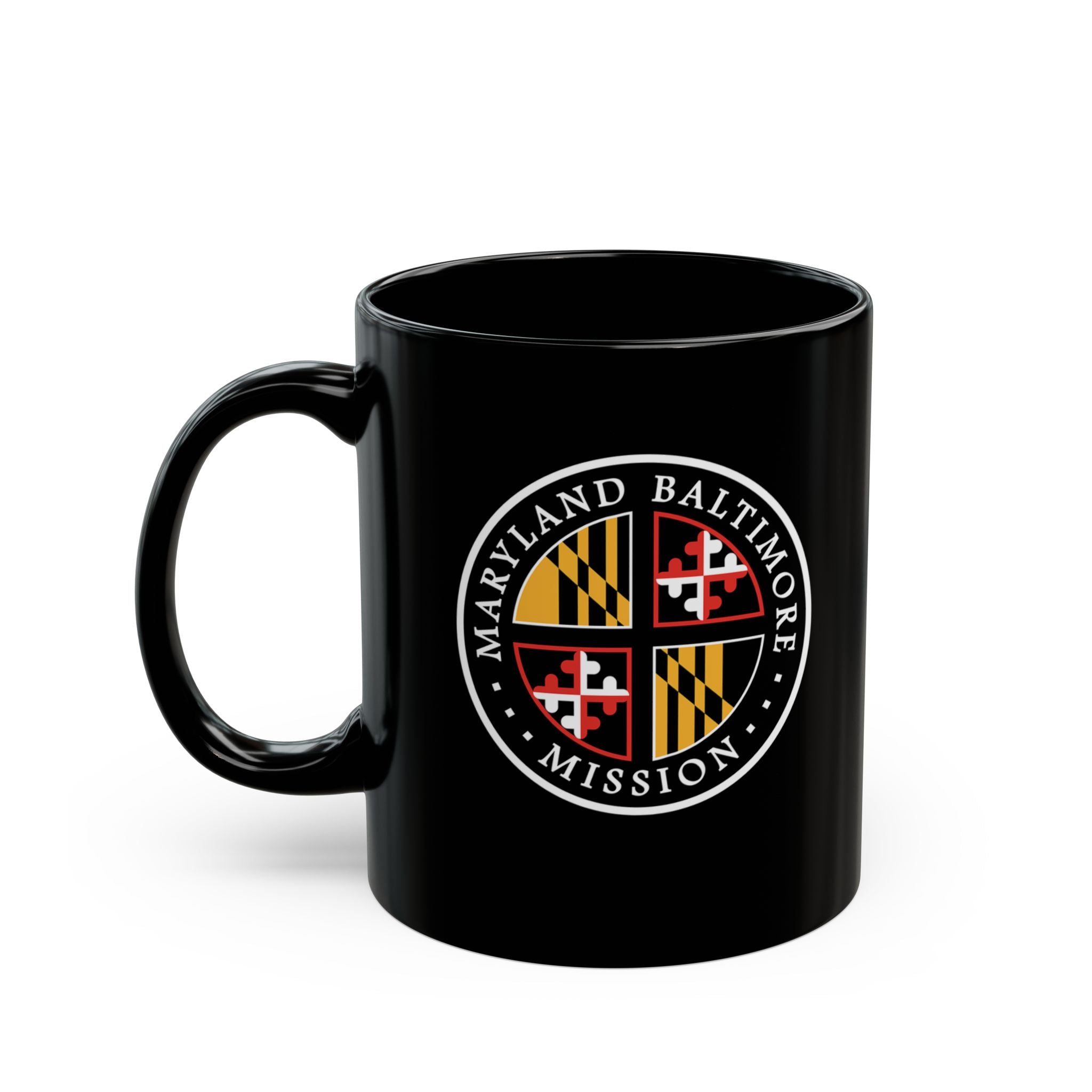 Maryland Baltimore Mission State Flag Logo Ceramic Mug Black Name - Latter-Day Saint LDS Missionary Gift - Book of Mormon
