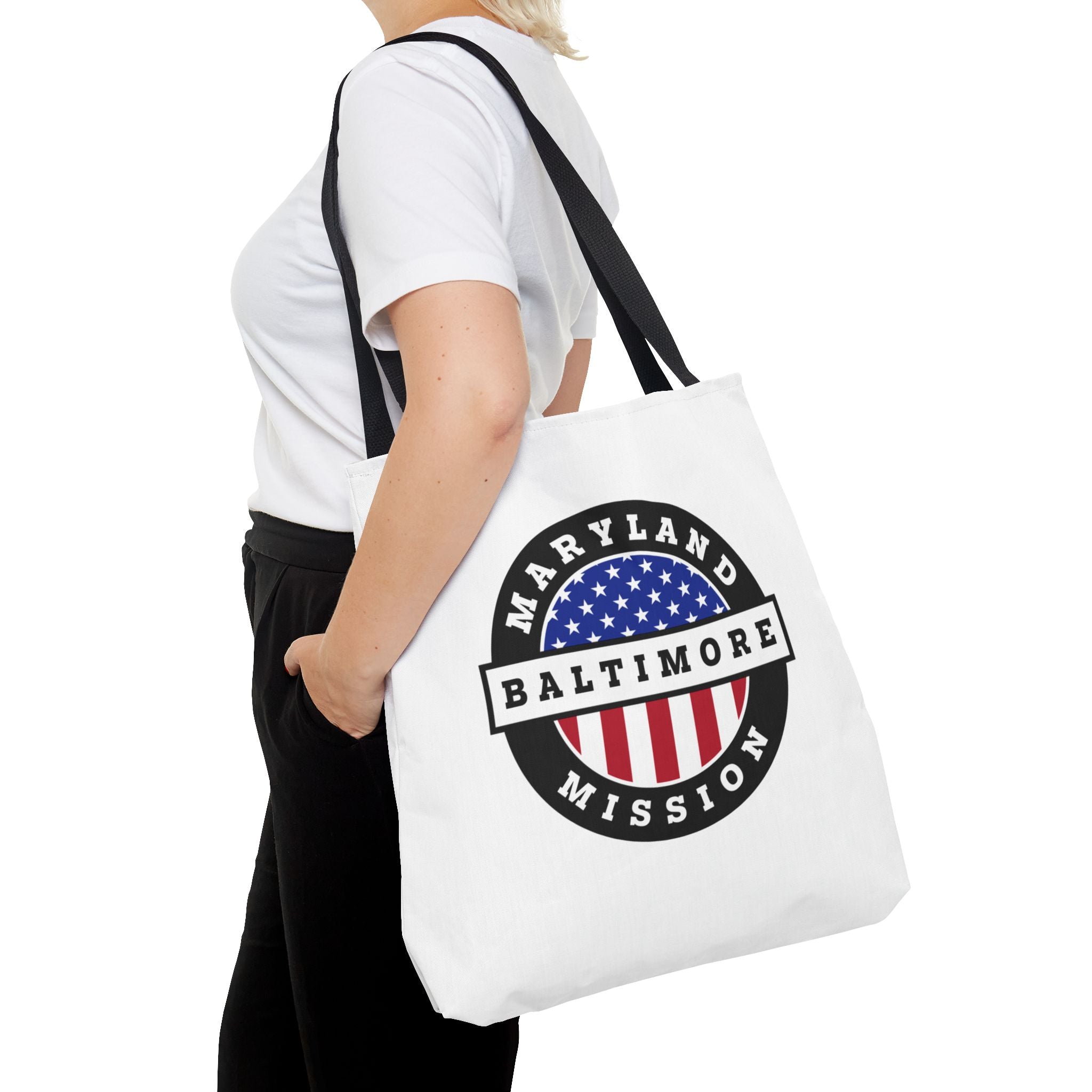Maryland Baltimore Mission USA Flag Logo Tote Bag White - Mission Wishlist - LDS Missionary Gift Store