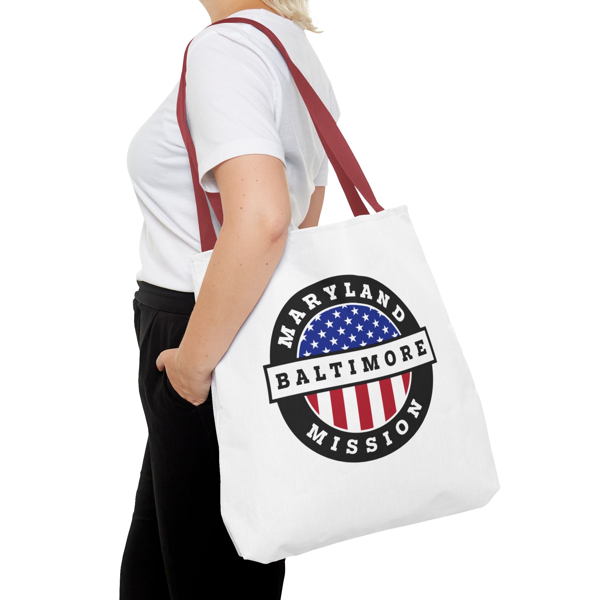 Maryland Baltimore Mission USA Flag Logo Tote Bag White - Mission Wishlist - LDS Missionary Gift Store