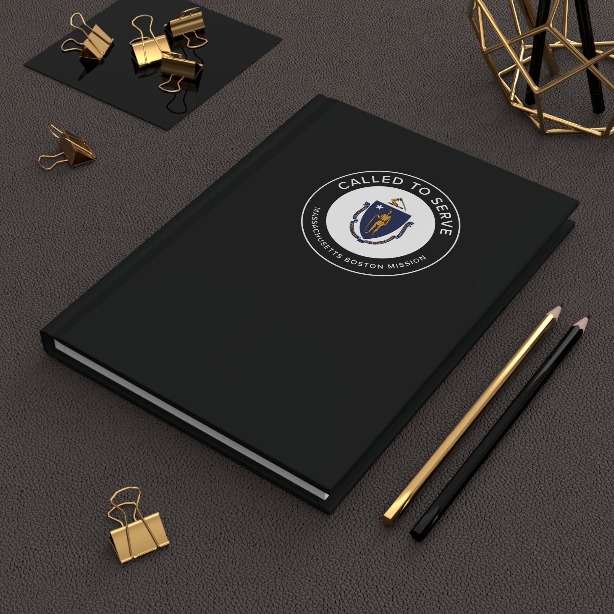 Massachusetts Boston Mission Circle Flag Called to Serve Black Hardcover Journal Matte - Latter-Day Saint LDS Missionary Gift - Book of Mormon