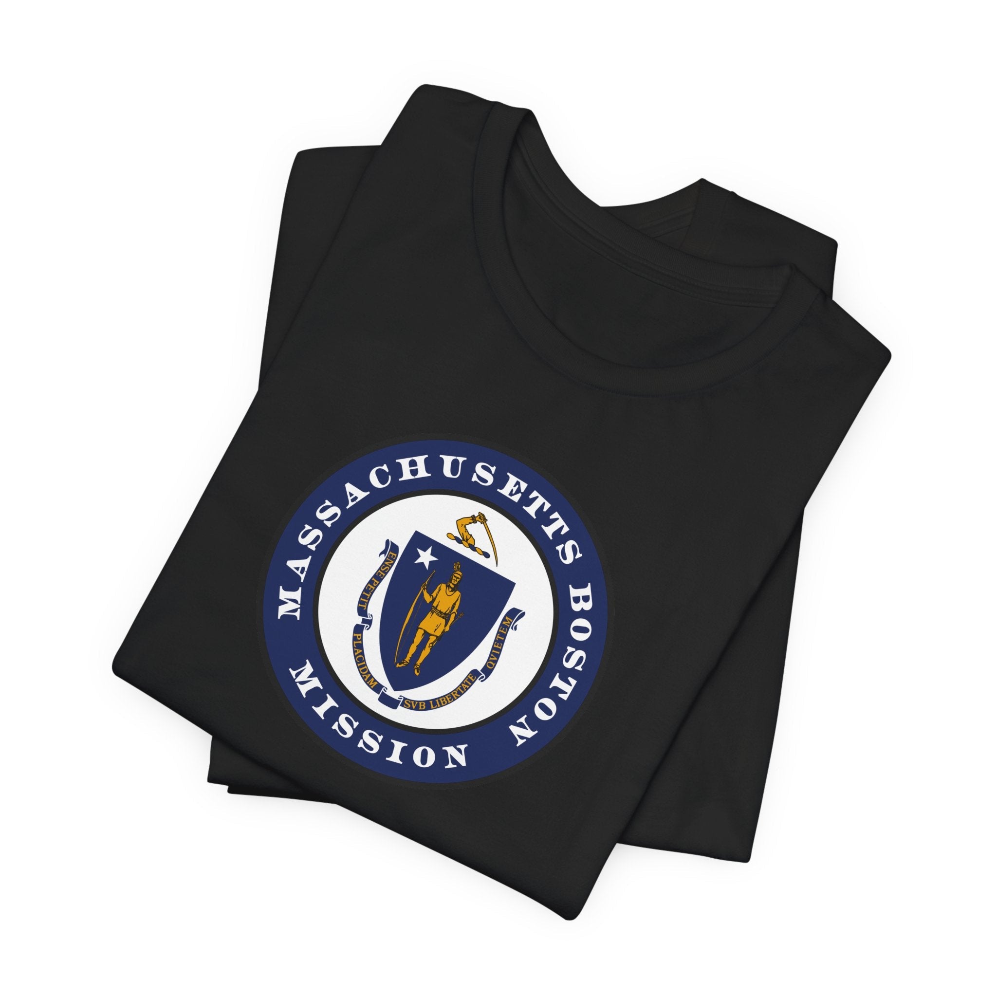 Massachusetts Boston Mission State Flag Logo (Black Border) T-shirt - Mission Wishlist - LDS Missionary Gift Store