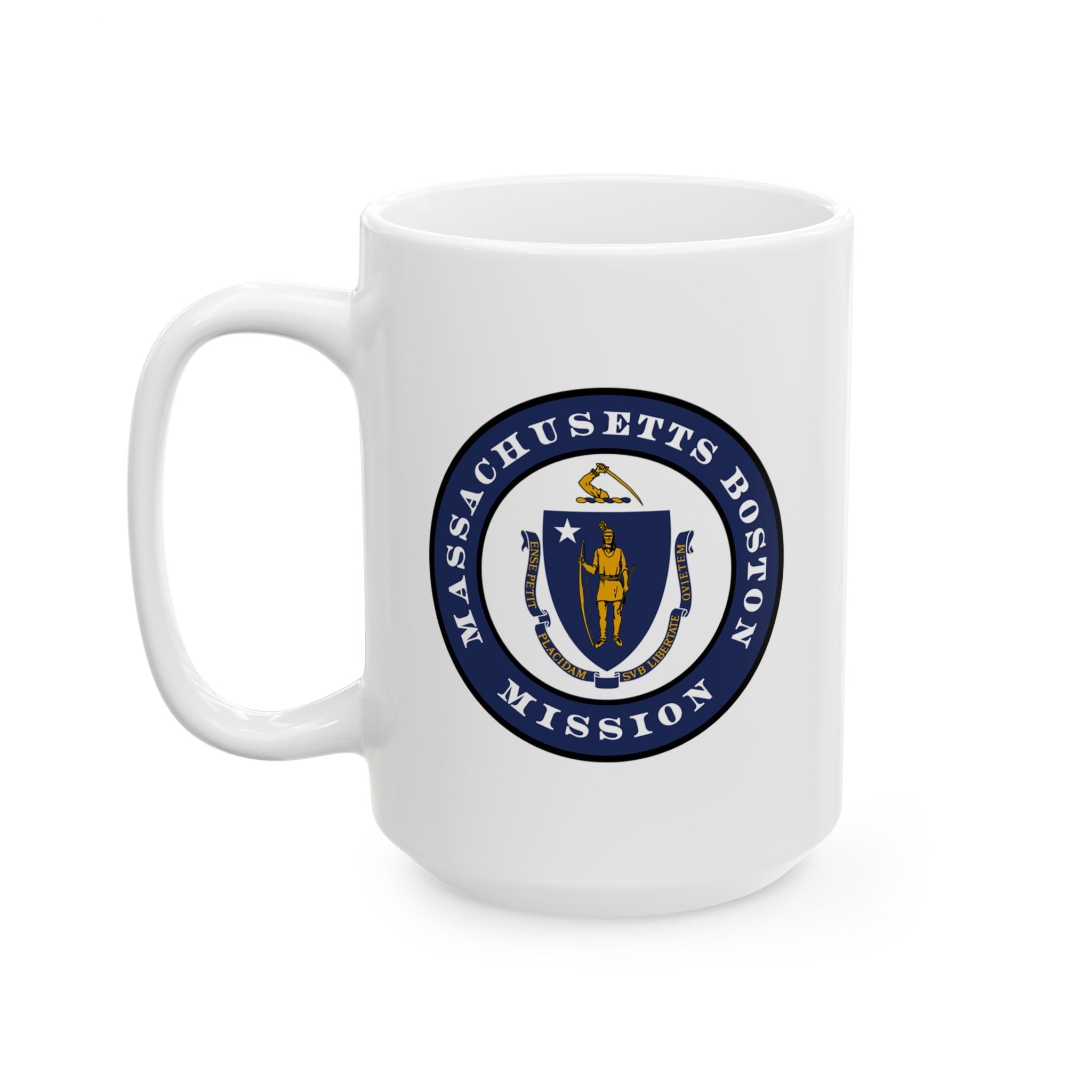 Massachusetts Boston Mission State Flag Logo Ceramic Mug White Name - Latter-Day Saint LDS Missionary Gift - Book of Mormon