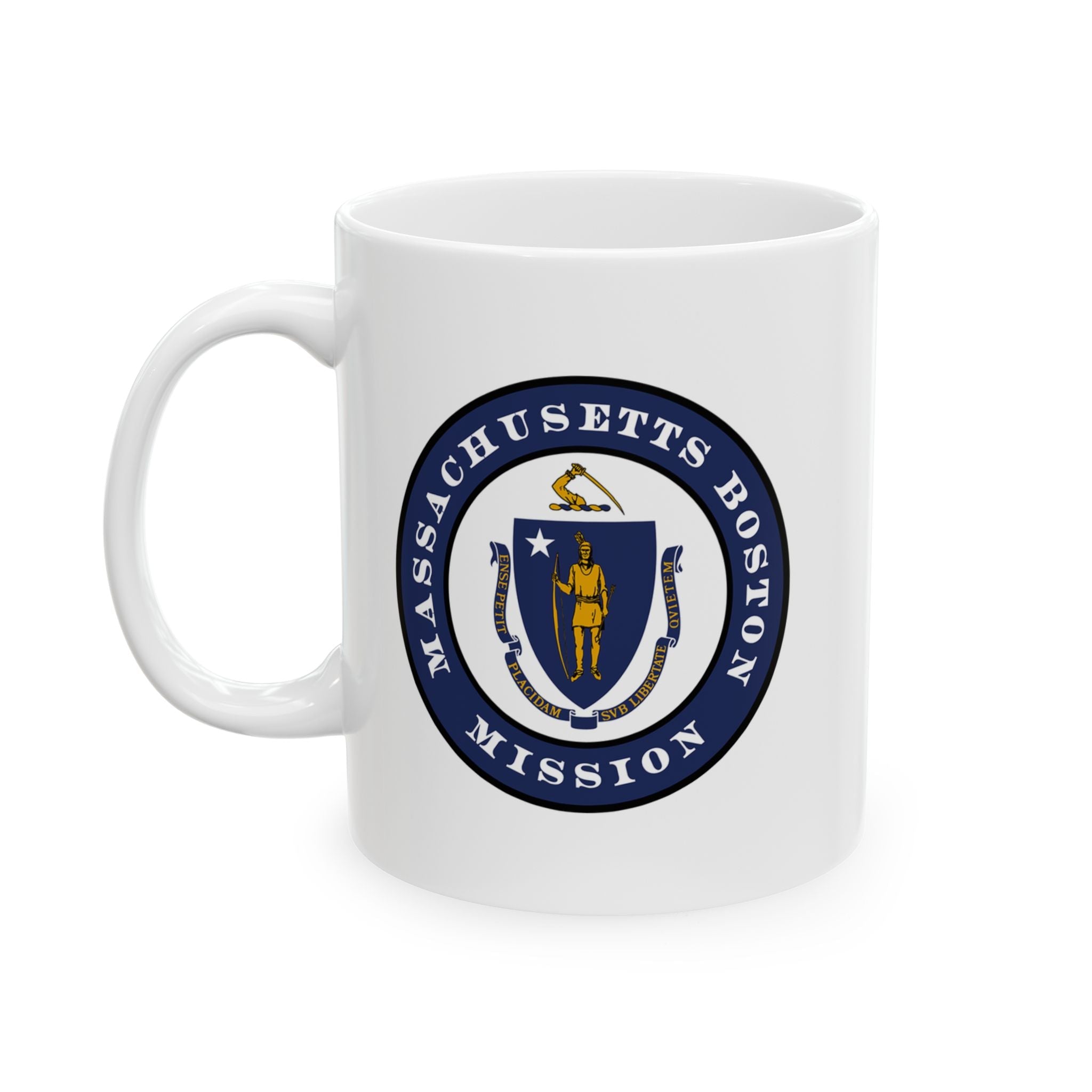 Massachusetts Boston Mission State Flag Logo Ceramic Mug White Name - Latter-Day Saint LDS Missionary Gift - Book of Mormon