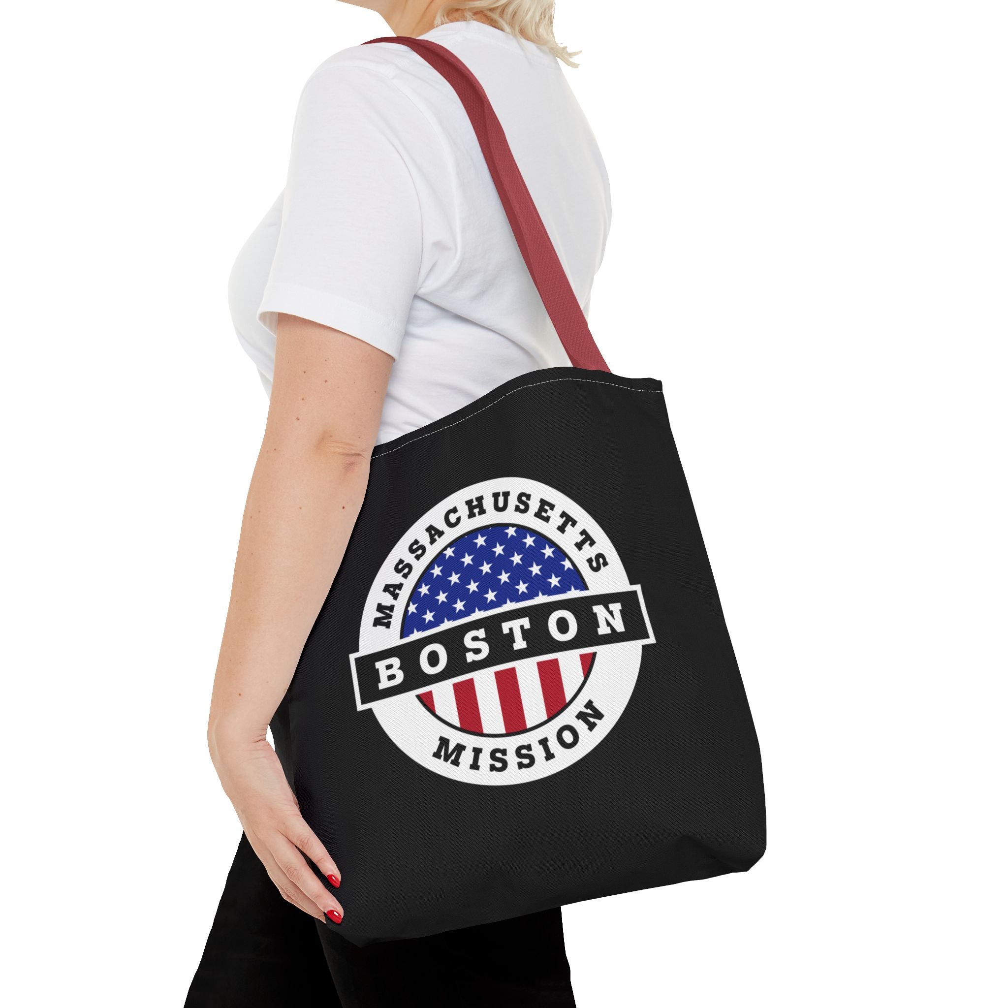 Massachusetts Boston Mission USA Flag Logo Tote Bag Black - Mission Wishlist - LDS Missionary Gift Store
