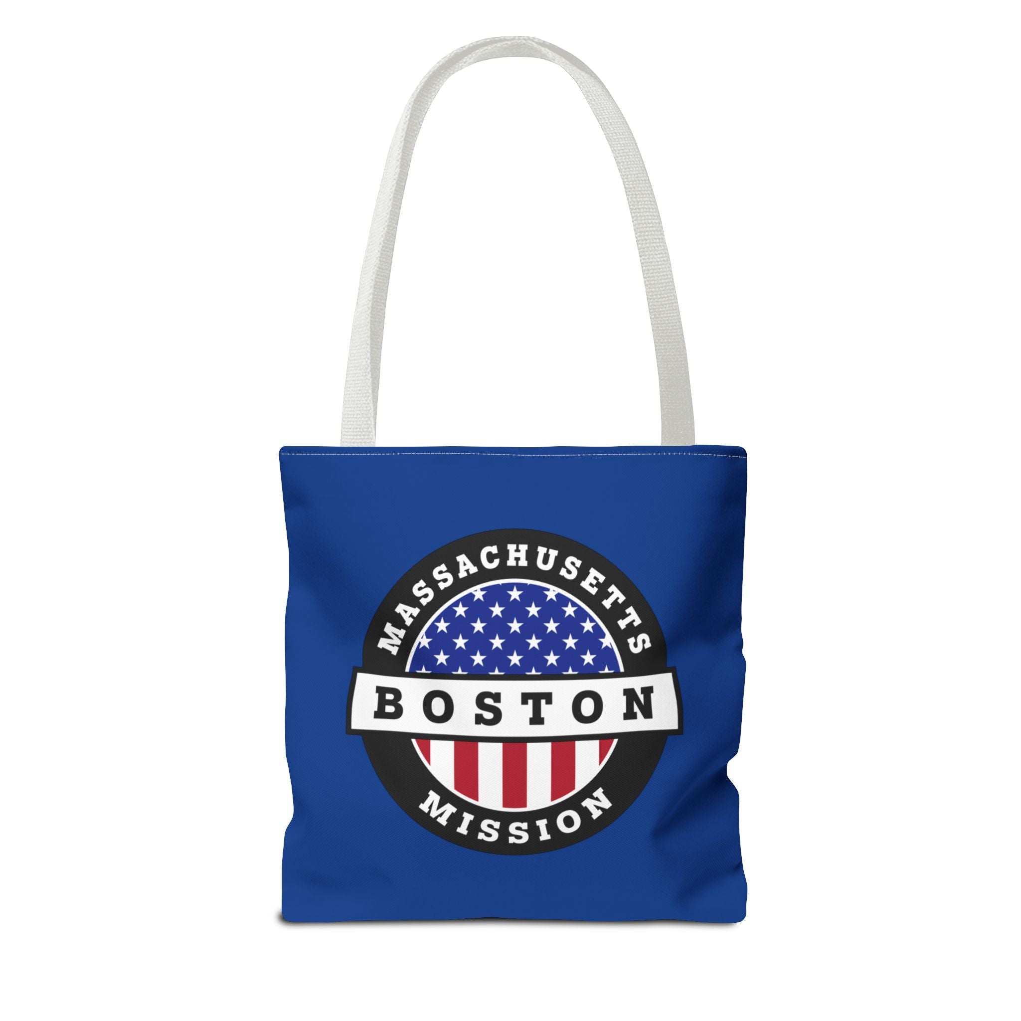 Massachusetts Boston Mission USA Flag Logo Tote Bag Blue - Latter-Day Saint LDS Missionary Gift - Book of Mormon