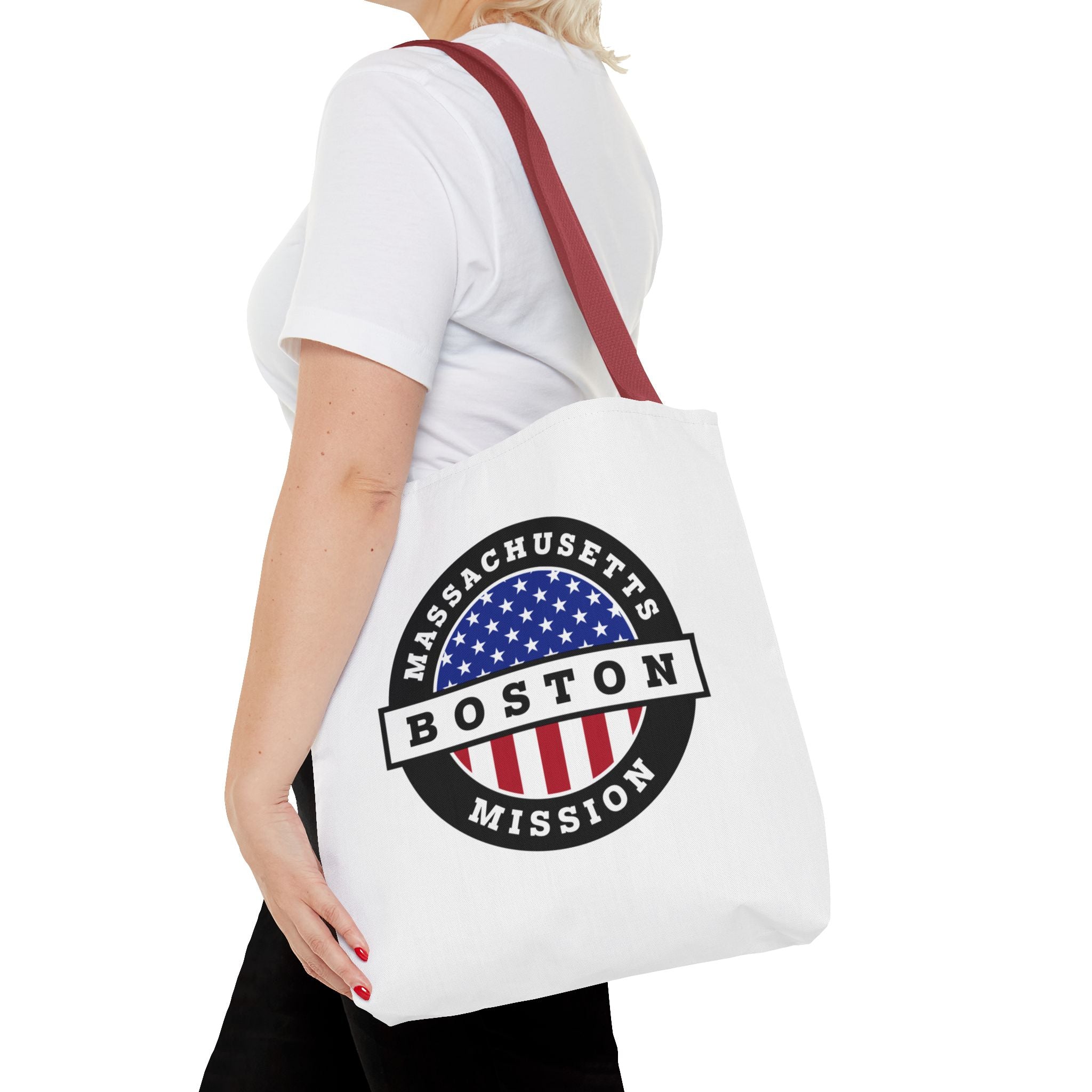 Massachusetts Boston Mission USA Flag Logo Tote Bag White - Mission Wishlist - LDS Missionary Gift Store