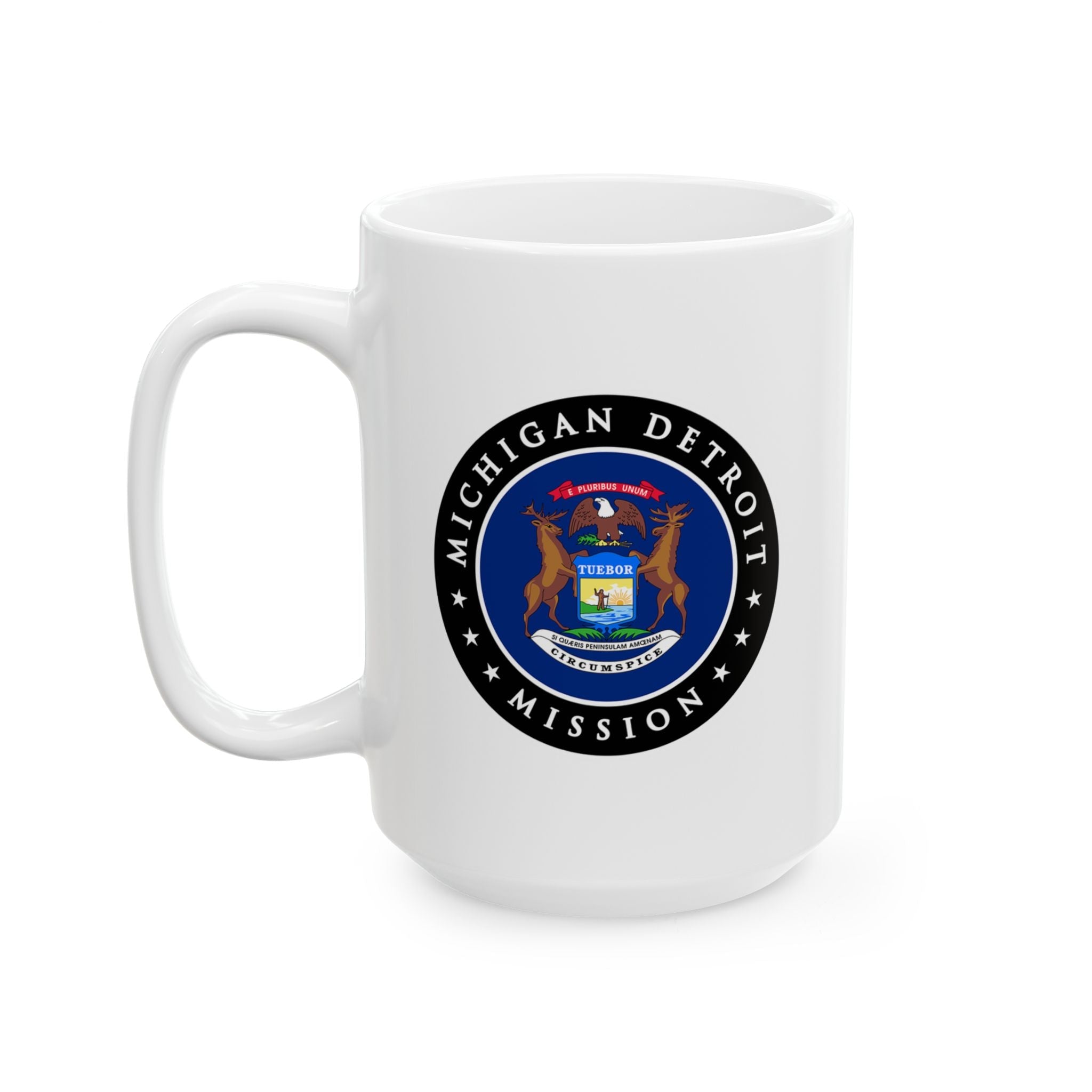 Michigan Detroit Mission State Flag Logo Ceramic Mug White - Latter-Day Saint LDS Missionary Gift - Book of Mormon