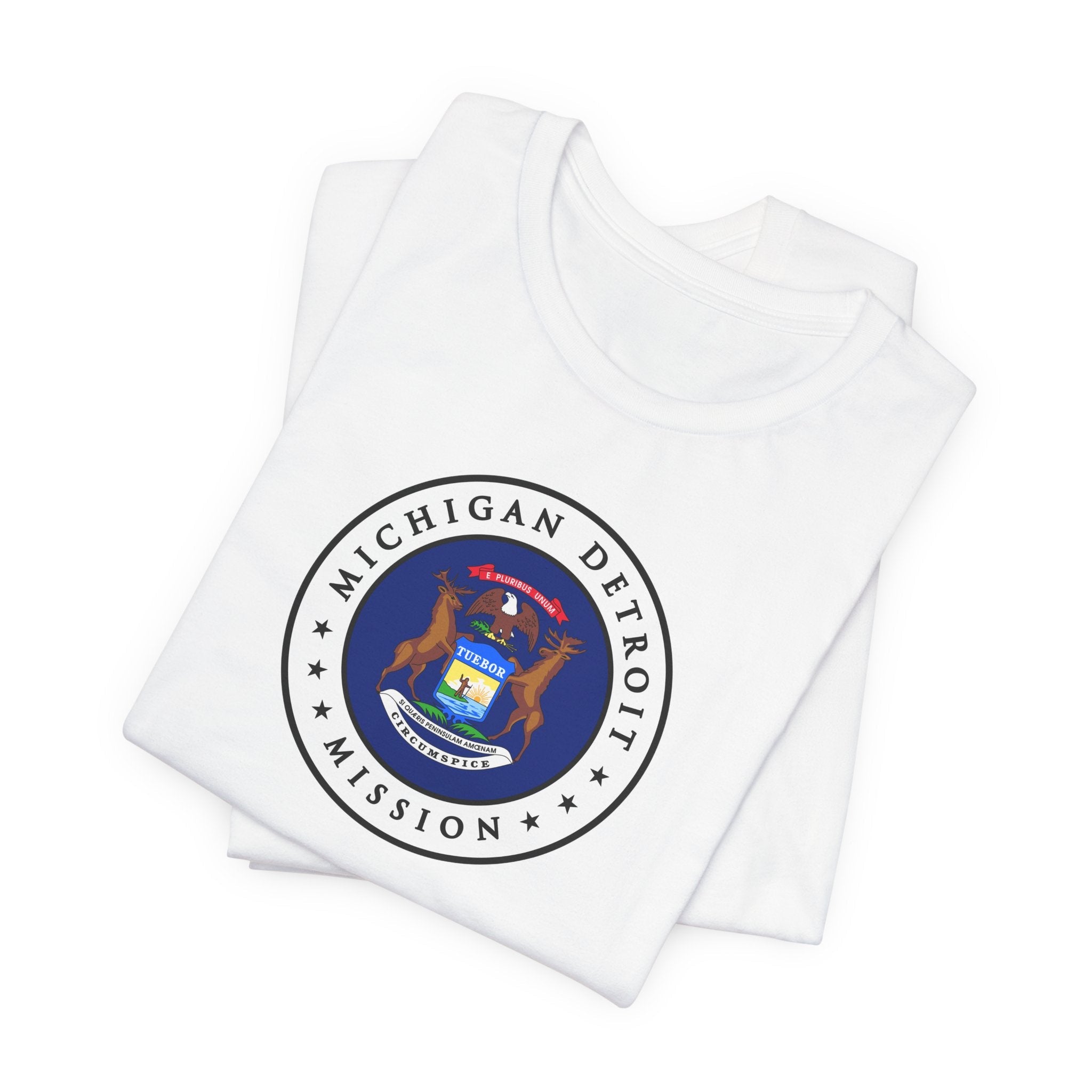 Michigan Detroit Mission State Flag Logo (White Border) T-shirt - Latter-Day Saint LDS Missionary Gift - Book of Mormon