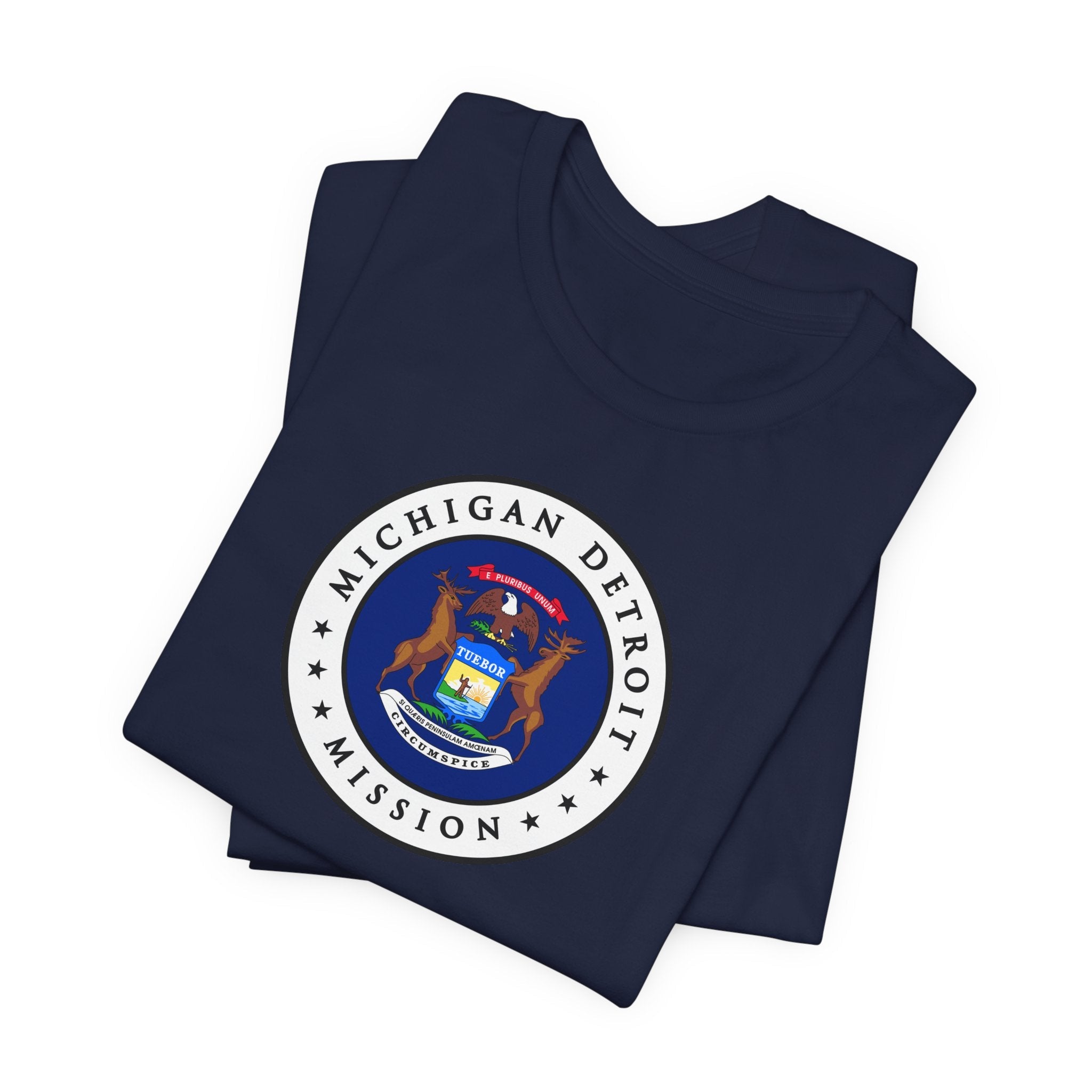 Michigan Detroit Mission State Flag Logo (White Border) T-shirt - Latter-Day Saint LDS Missionary Gift - Book of Mormon