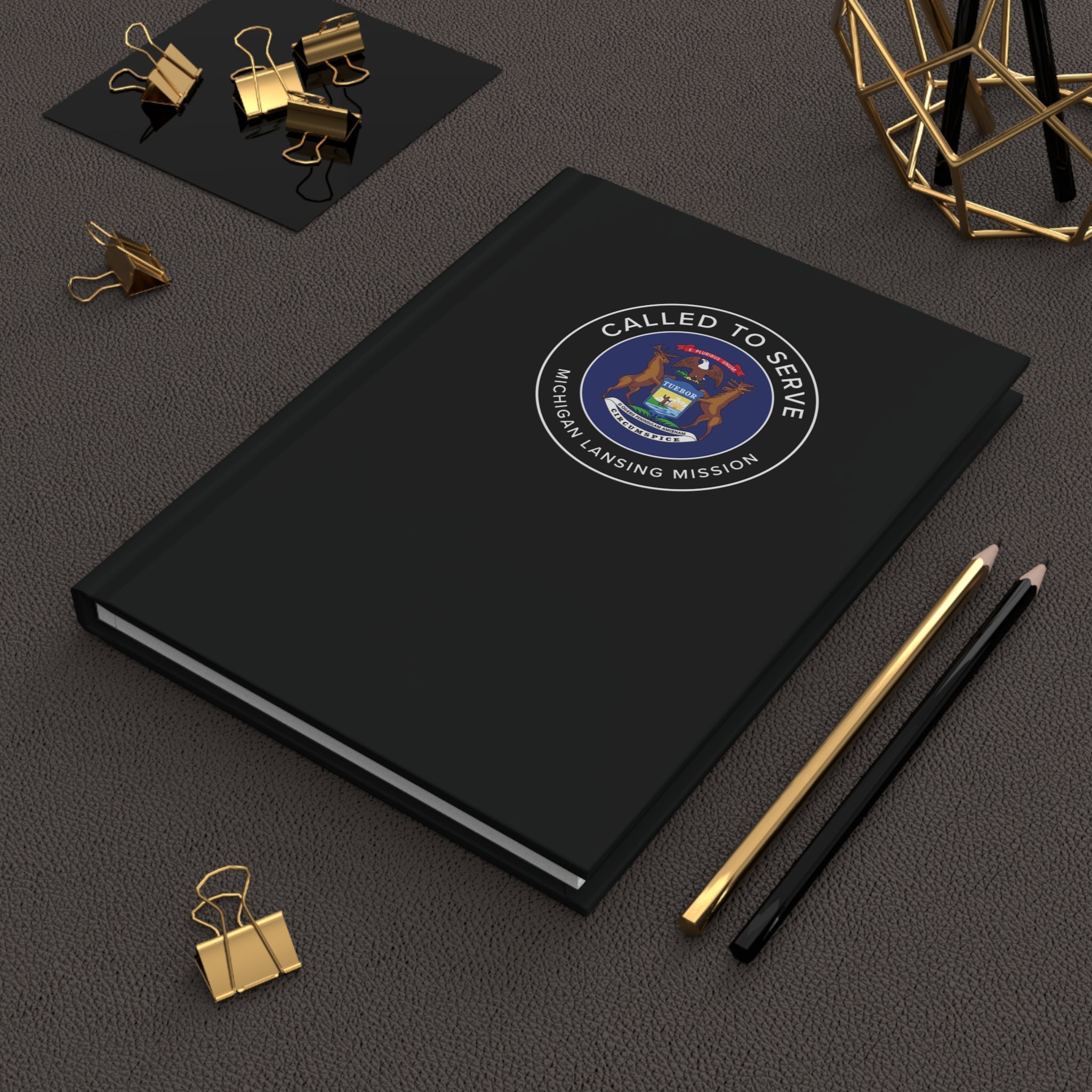 Michigan Lansing Mission Circle Flag Called to Serve Black Hardcover Journal Matte - Mission Wishlist - LDS Missionary Gift Store