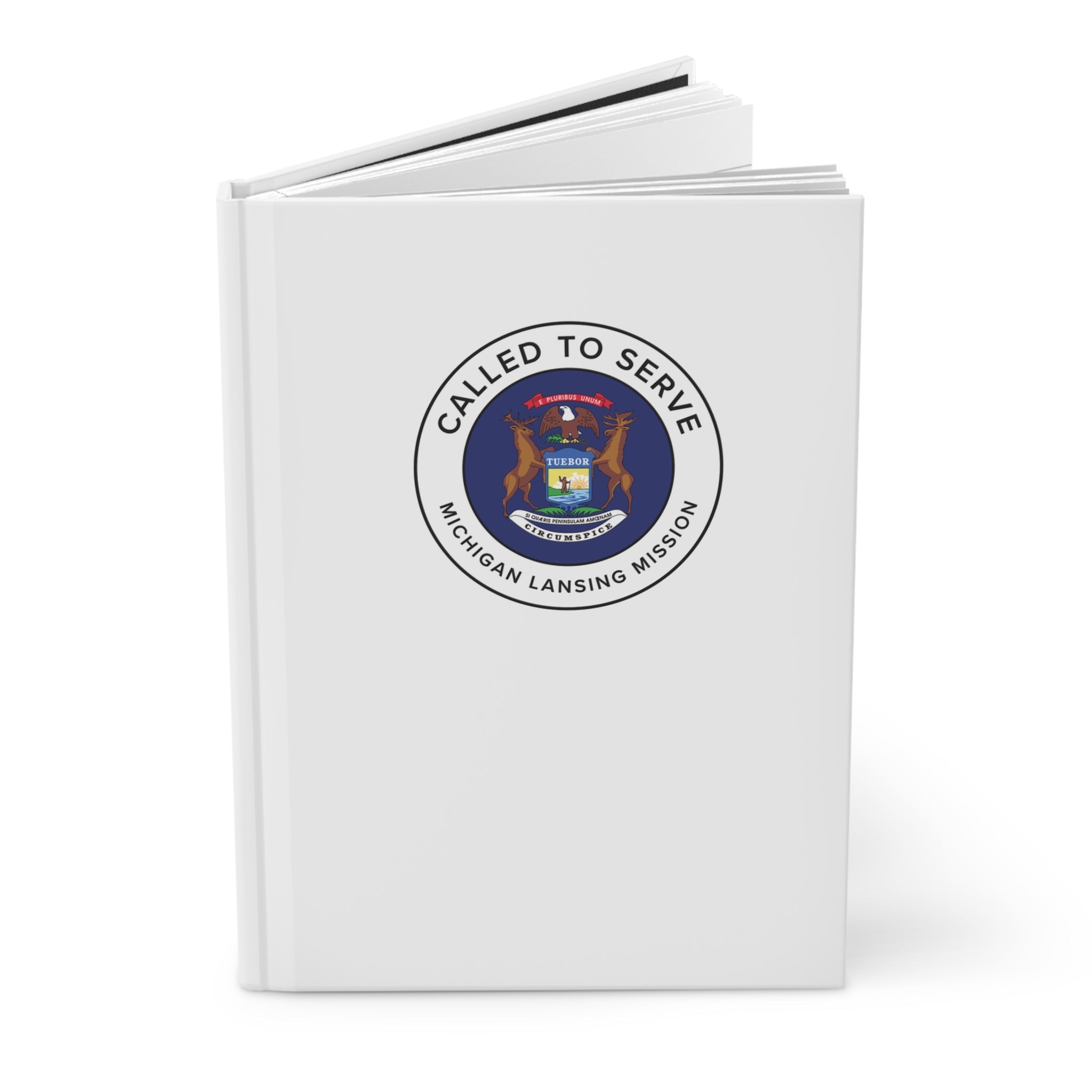 Michigan Lansing Mission Circle Flag Called to Serve White Hardcover Journal Matte - Latter-Day Saint LDS Missionary Gift - Book of Mormon
