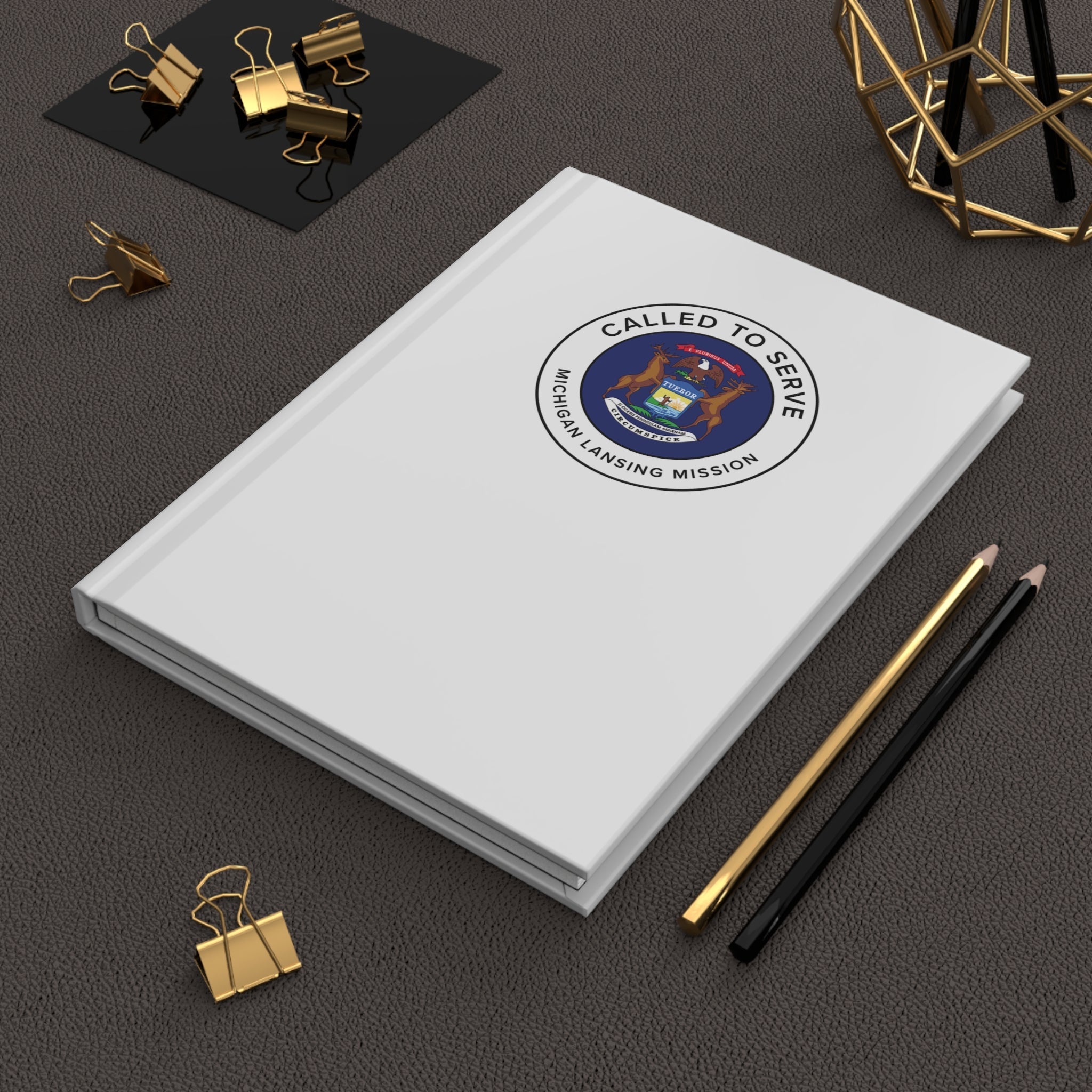 Michigan Lansing Mission Circle Flag Called to Serve White Hardcover Journal Matte - Latter-Day Saint LDS Missionary Gift - Book of Mormon
