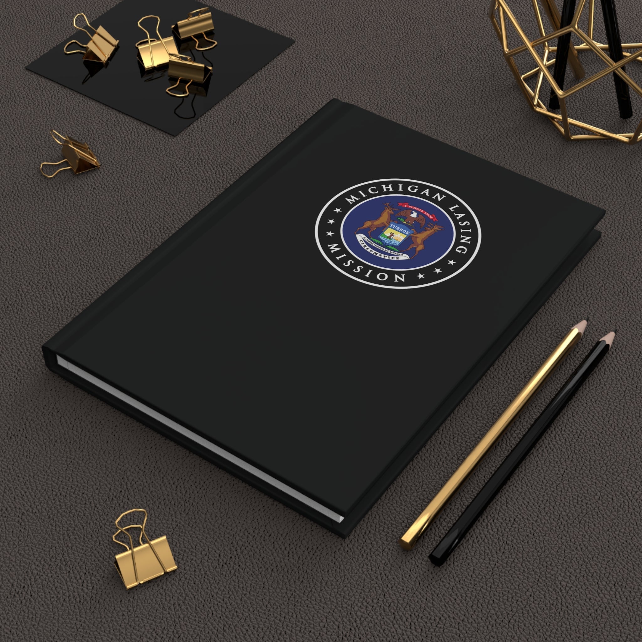 Michigan Lansing Mission Logo Design Black Hardcover Journal Matte - Latter-Day Saint LDS Missionary Gift - Book of Mormon