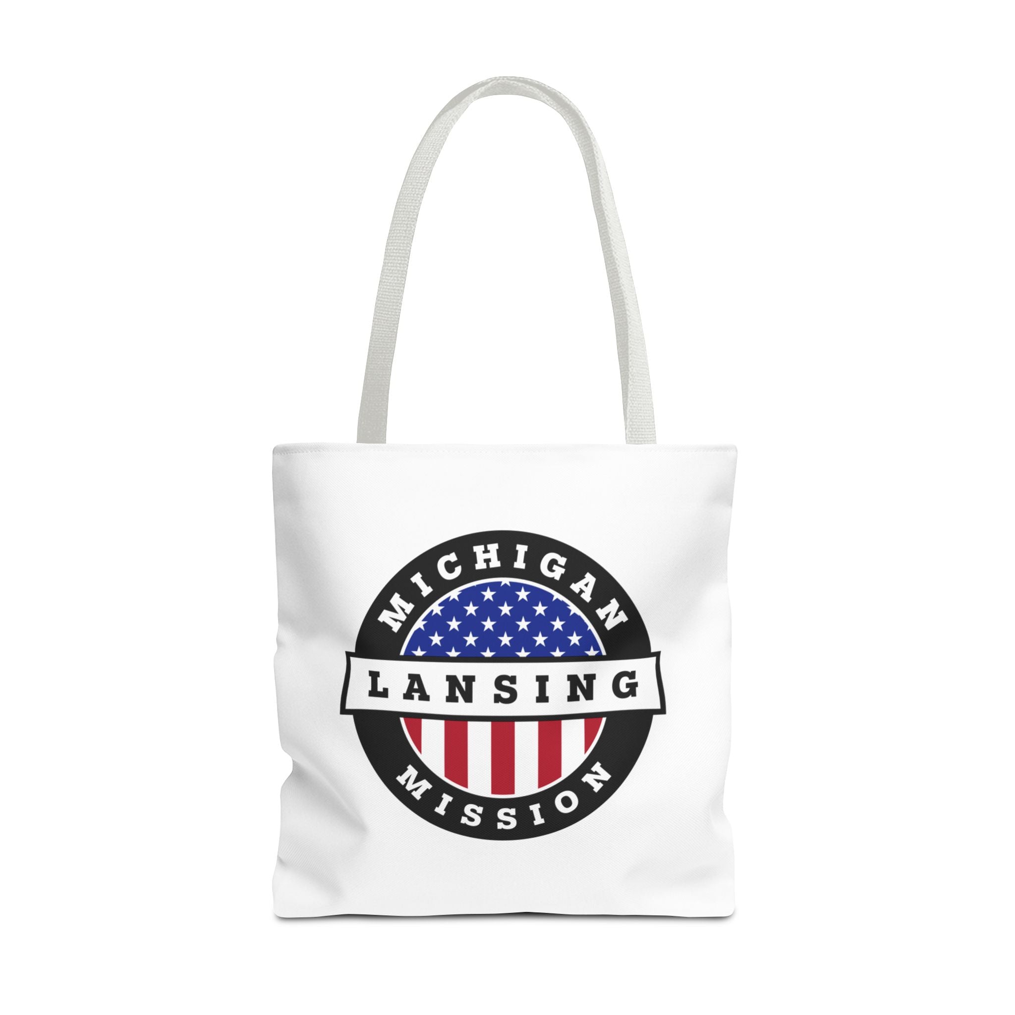 Michigan Lansing Mission USA Flag Logo Tote Bag White - Mission Wishlist - LDS Missionary Gift Store