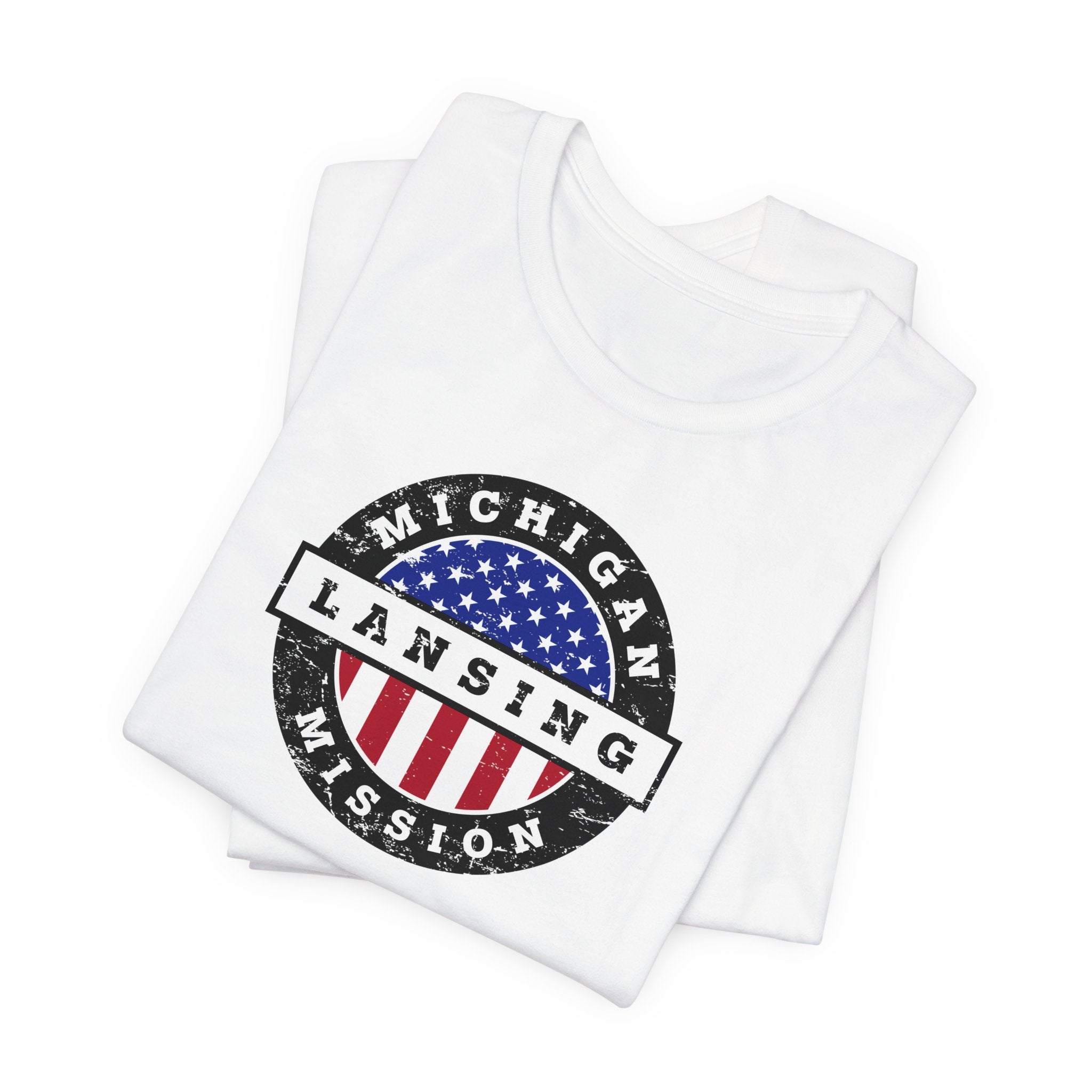 Michigan Lansing Mission Vintage Circular USA Flag T-Shirt - Mission Wishlist - LDS Missionary Gift Store