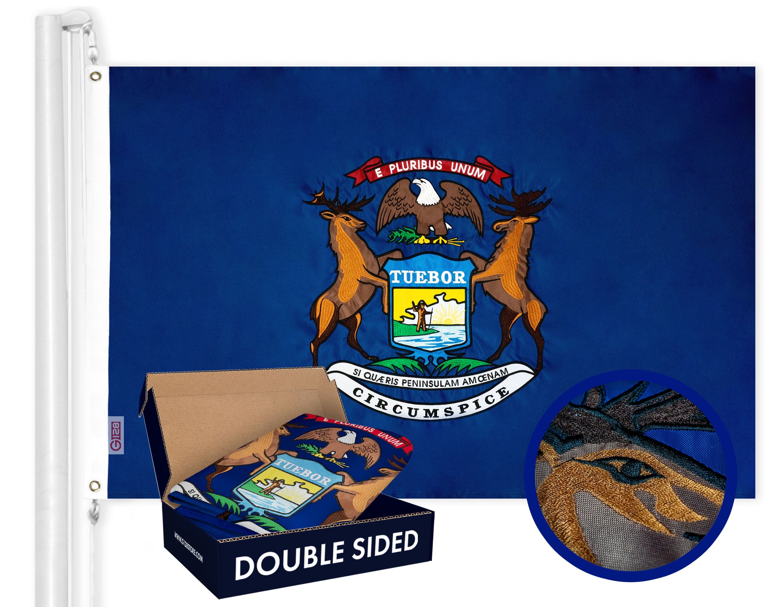 Michigan State Flag 210D Embroidered Polyester 3x5 Ft - Double Sided 2ply