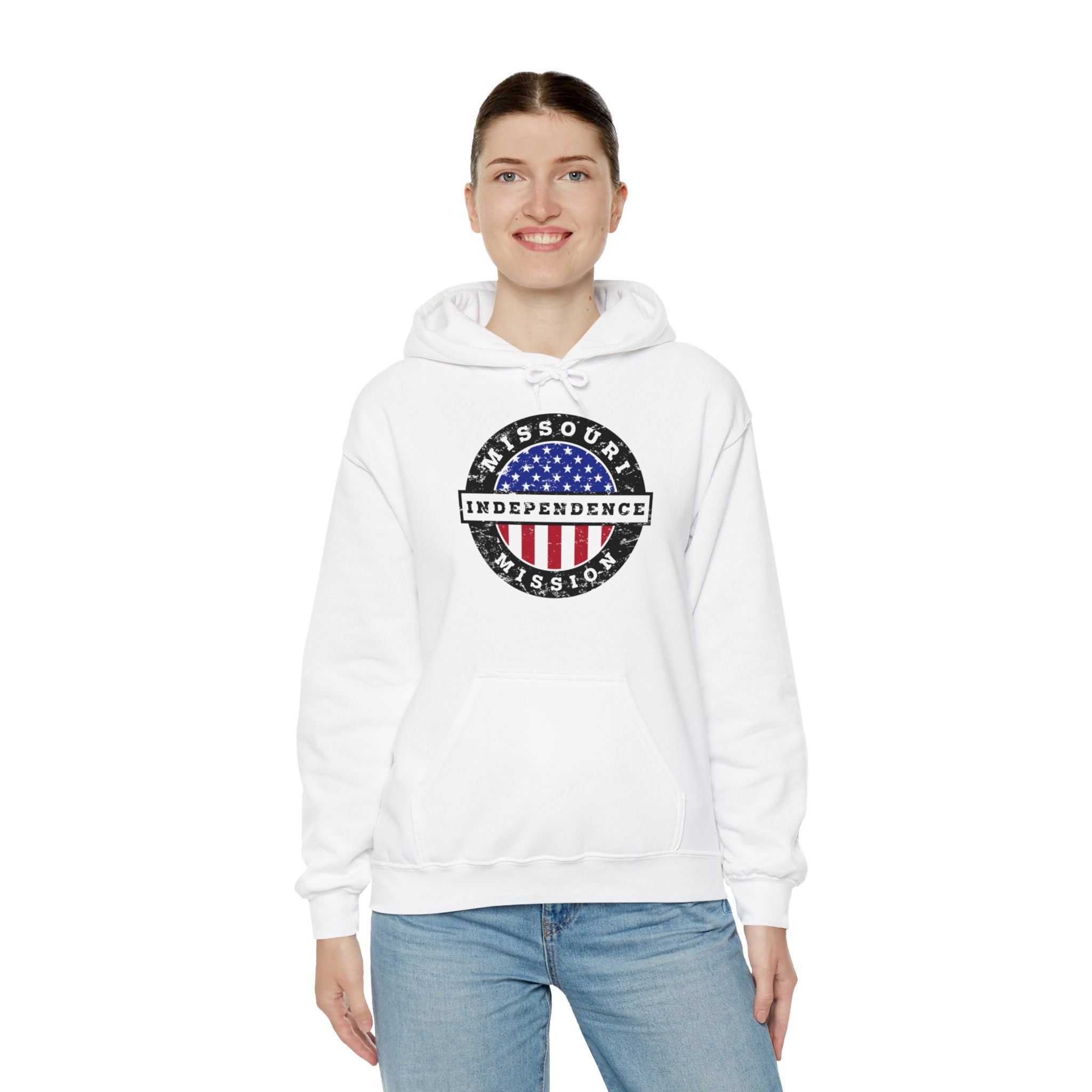 Missouri Independence Mission Circular USA Flag Hoodie - Latter-Day Saint LDS Missionary Gift - Book of Mormon