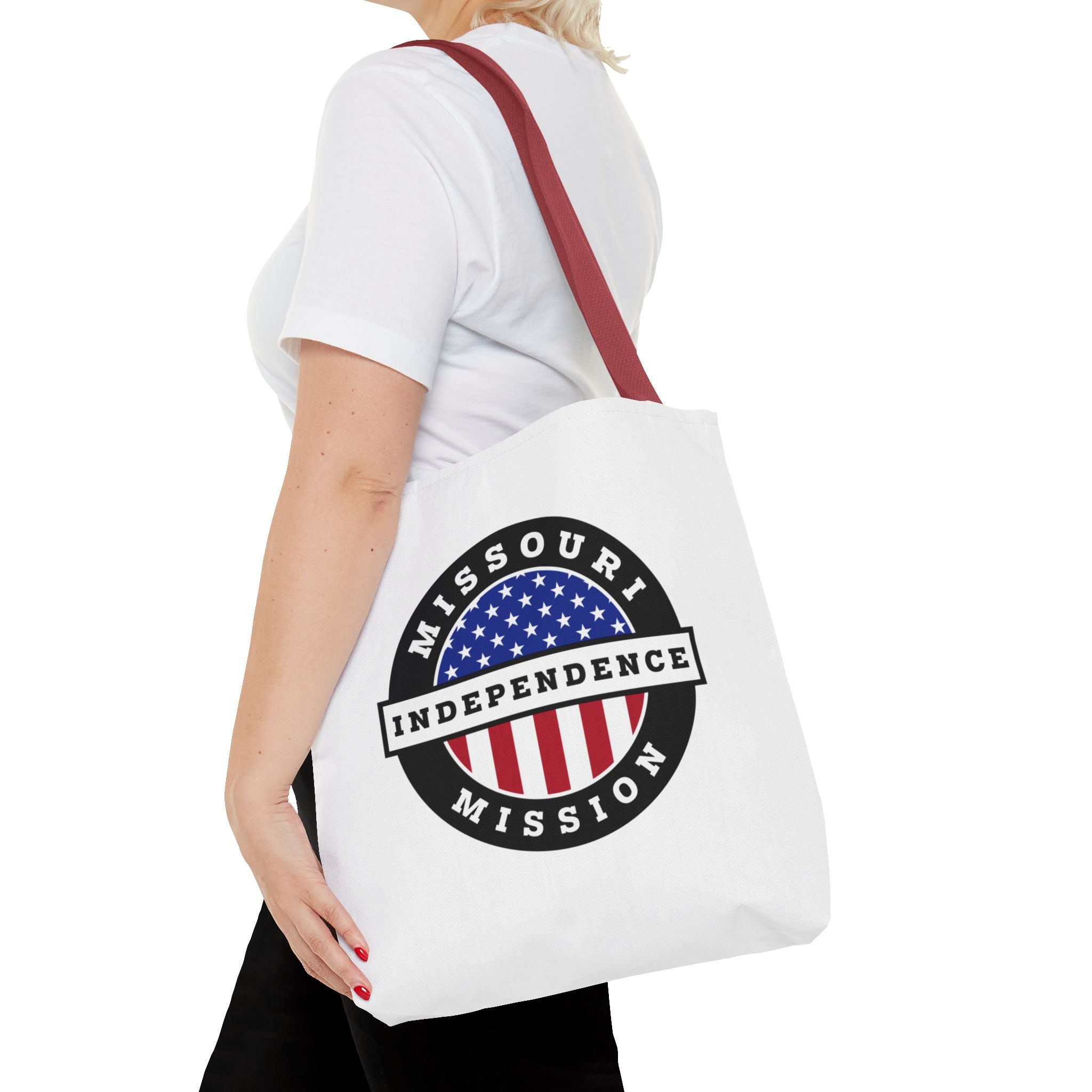 Missouri Independence Mission USA Flag Logo Tote Bag White - Mission Wishlist - LDS Missionary Gift Store