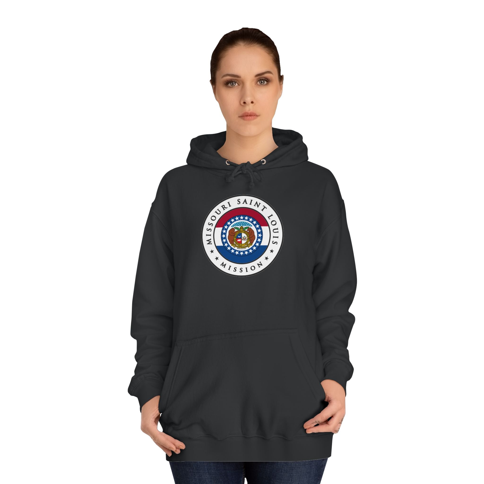 Missouri Saint Louis Mission State Flag Logo (White Border) College Hoodie - Mission Wishlist - LDS Missionary Gift Store