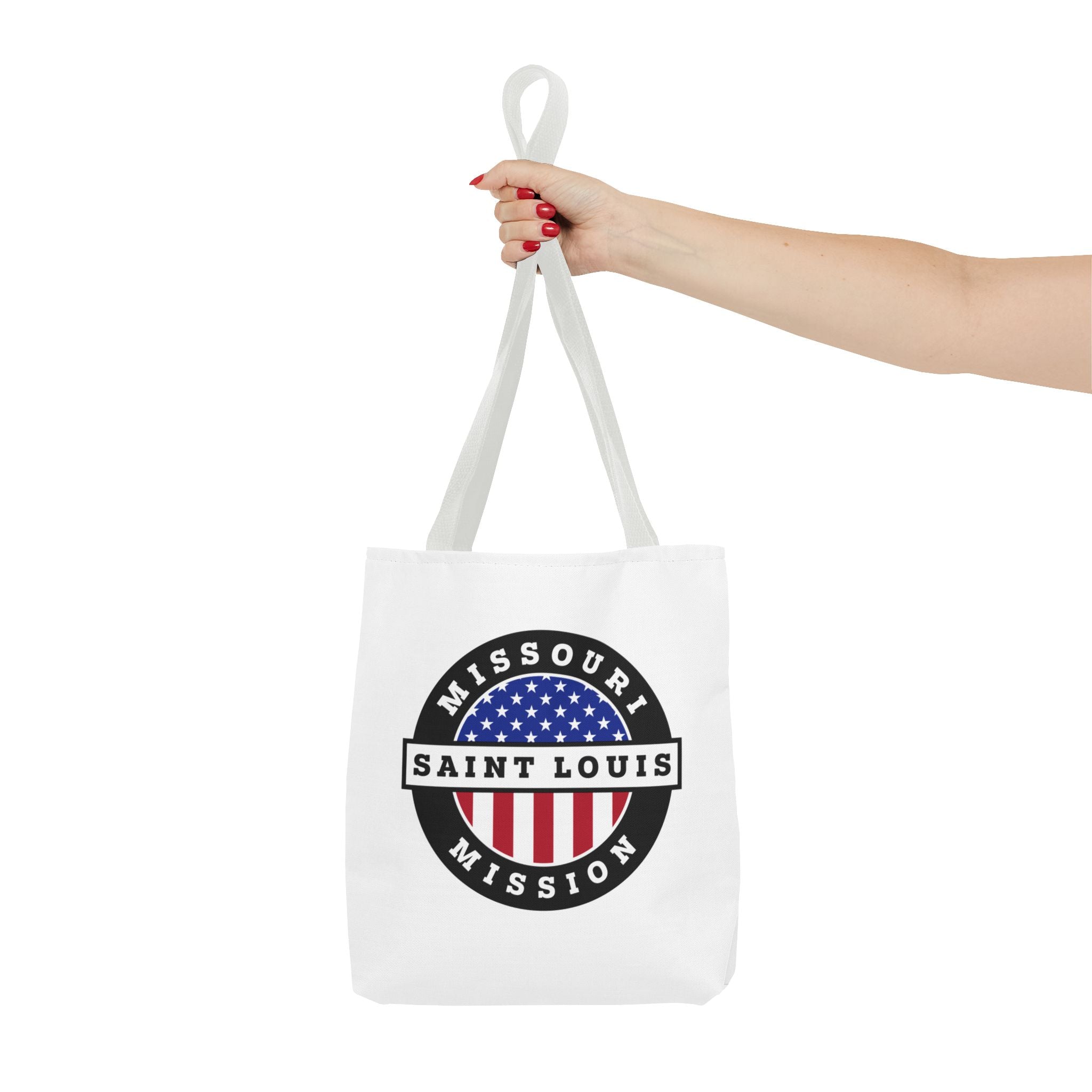 Missouri Saint Louis Mission USA Flag Logo Tote Bag White - Mission Wishlist - LDS Missionary Gift Store