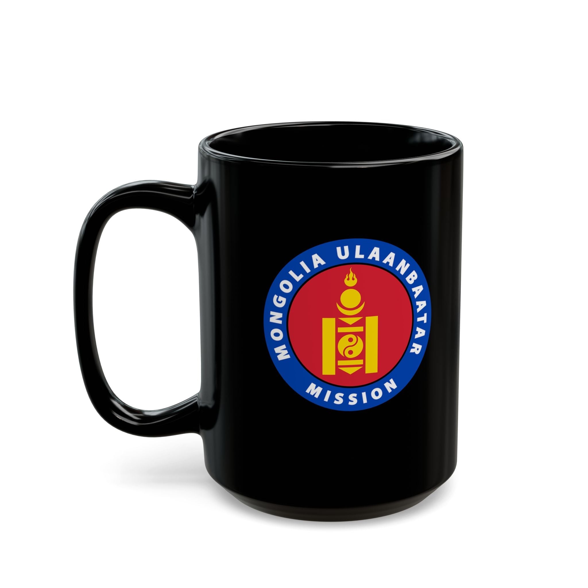 Mongolia Ulaanbaatar Mission Circular Flag Black Ceramic Mug - Latter-Day Saint LDS Missionary Gift - Book of Mormon
