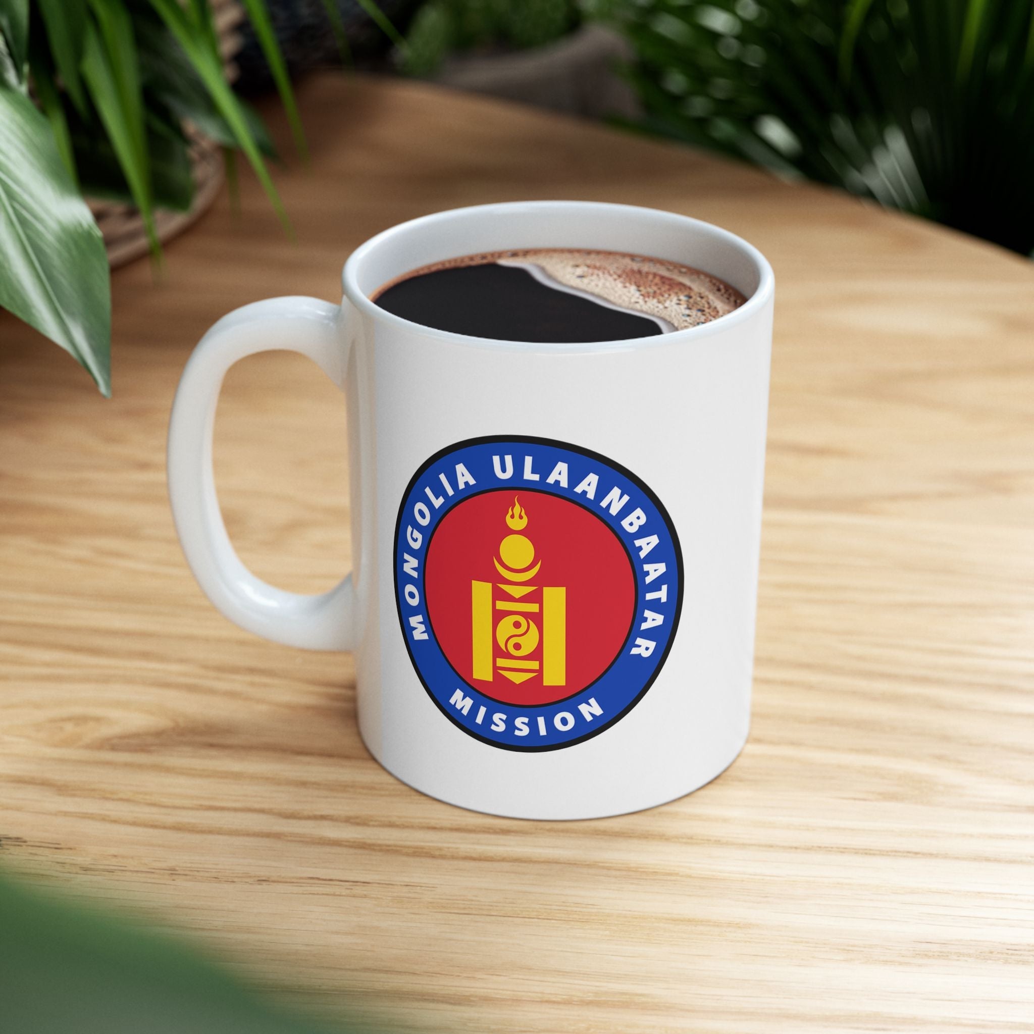 Mongolia Ulaanbaatar Mission Circular Flag White Ceramic Mug - Latter-Day Saint LDS Missionary Gift - Book of Mormon