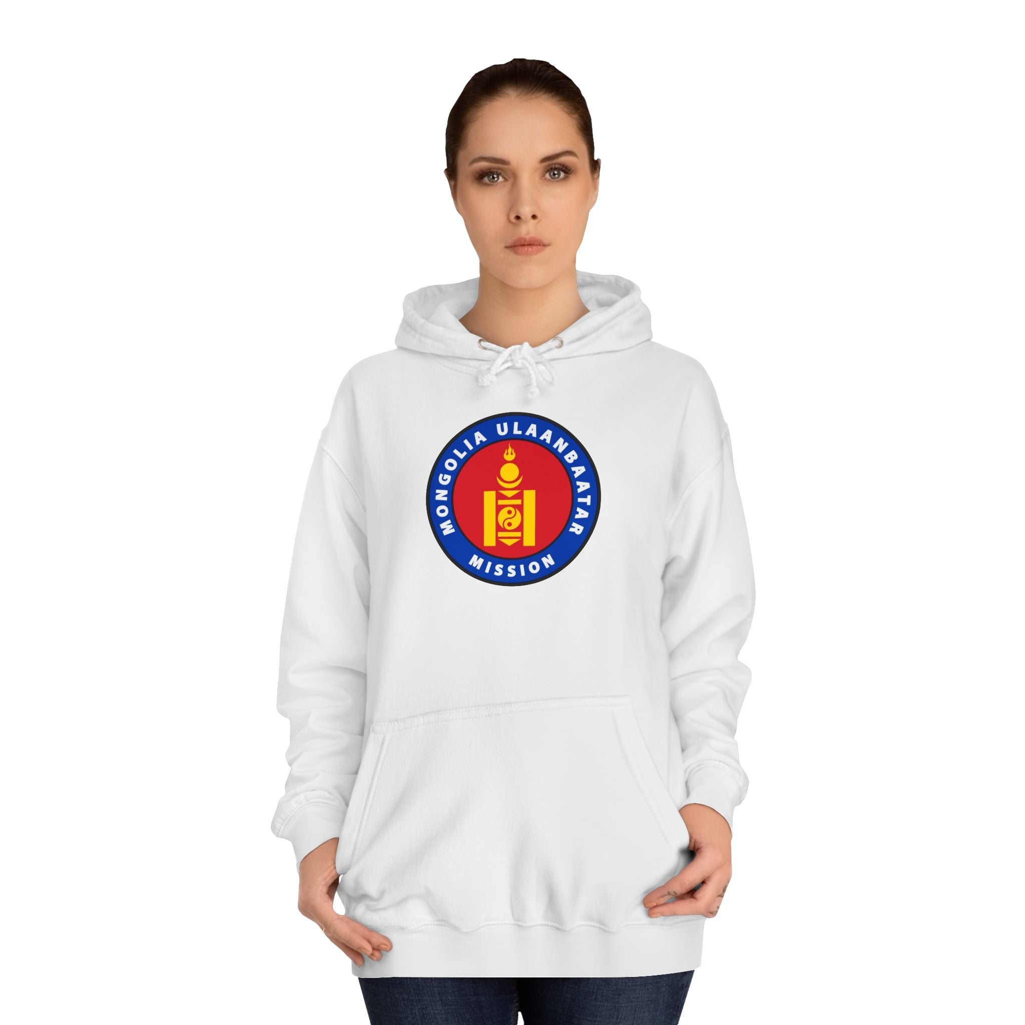 Mongolia Ulaanbaatar Mission Flag Logo (Black Border) College Hoodie - Mission Wishlist - LDS Missionary Gift Store