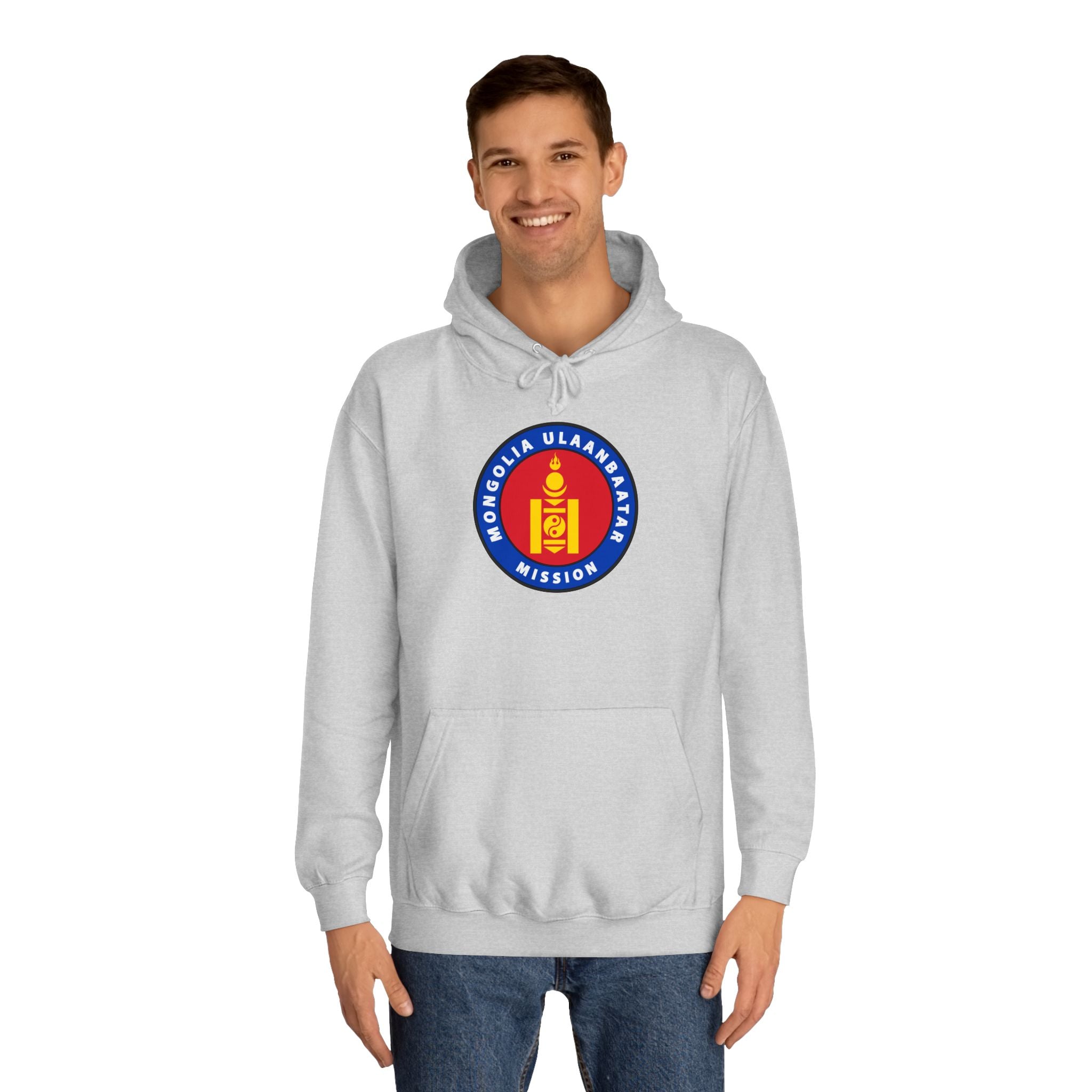 Mongolia Ulaanbaatar Mission Flag Logo (Black Border) College Hoodie - Mission Wishlist - LDS Missionary Gift Store