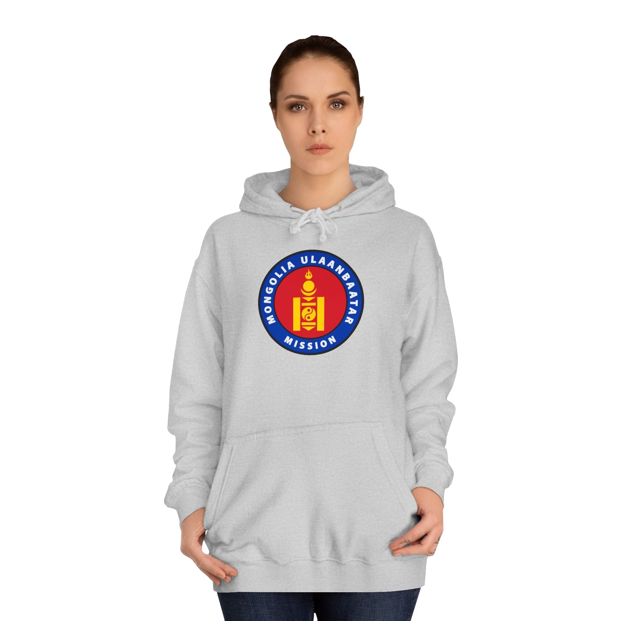 Mongolia Ulaanbaatar Mission Flag Logo (Black Border) College Hoodie - Mission Wishlist - LDS Missionary Gift Store