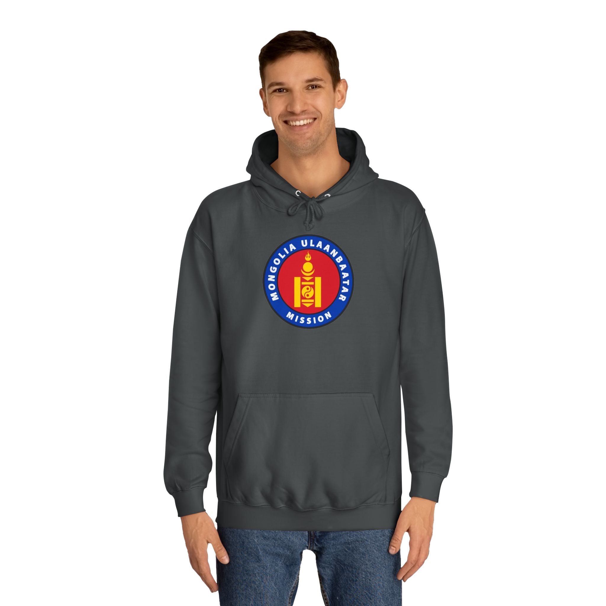 Mongolia Ulaanbaatar Mission Flag Logo (Black Border) College Hoodie - Mission Wishlist - LDS Missionary Gift Store