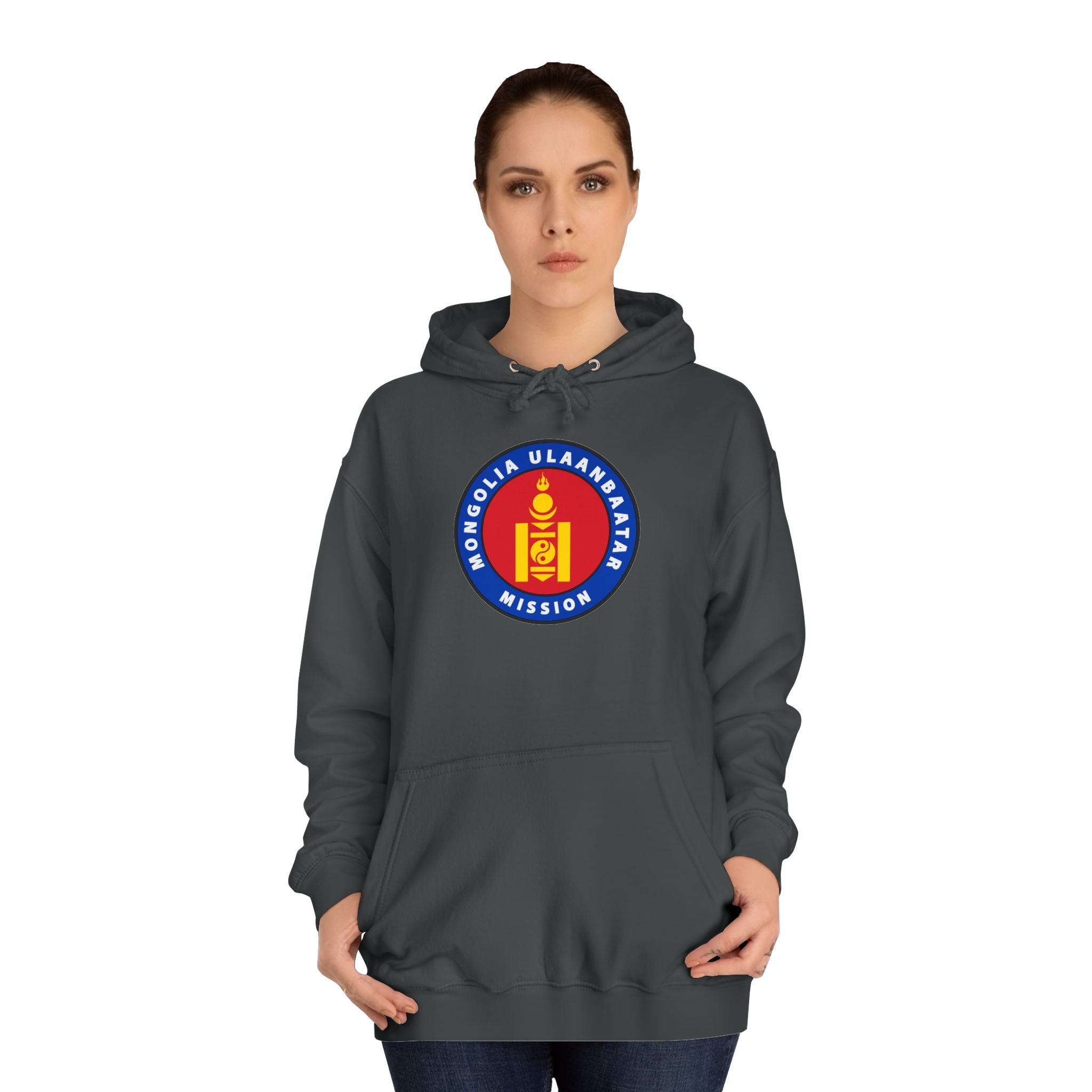 Mongolia Ulaanbaatar Mission Flag Logo (Black Border) College Hoodie - Mission Wishlist - LDS Missionary Gift Store