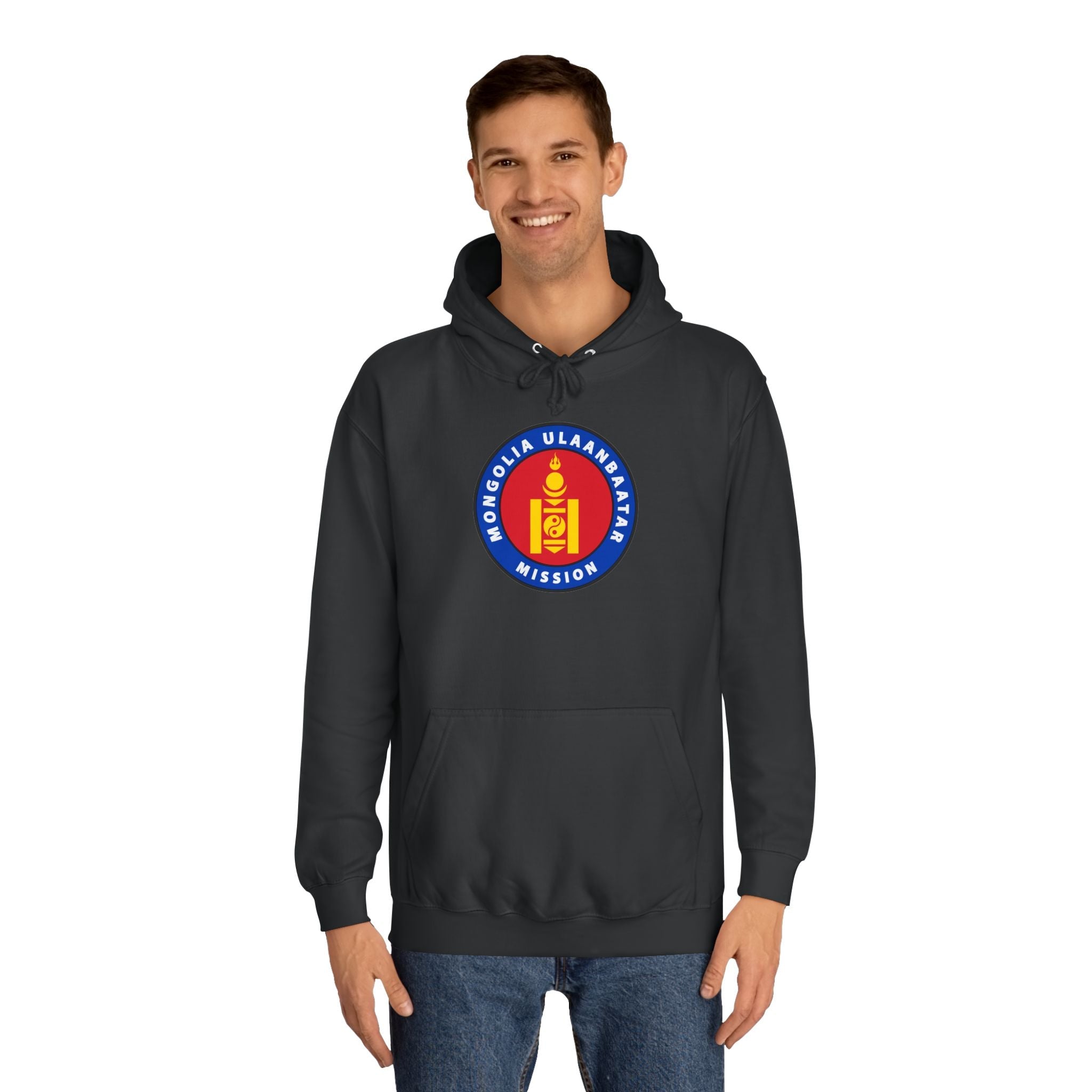 Mongolia Ulaanbaatar Mission Flag Logo (Black Border) College Hoodie - Mission Wishlist - LDS Missionary Gift Store