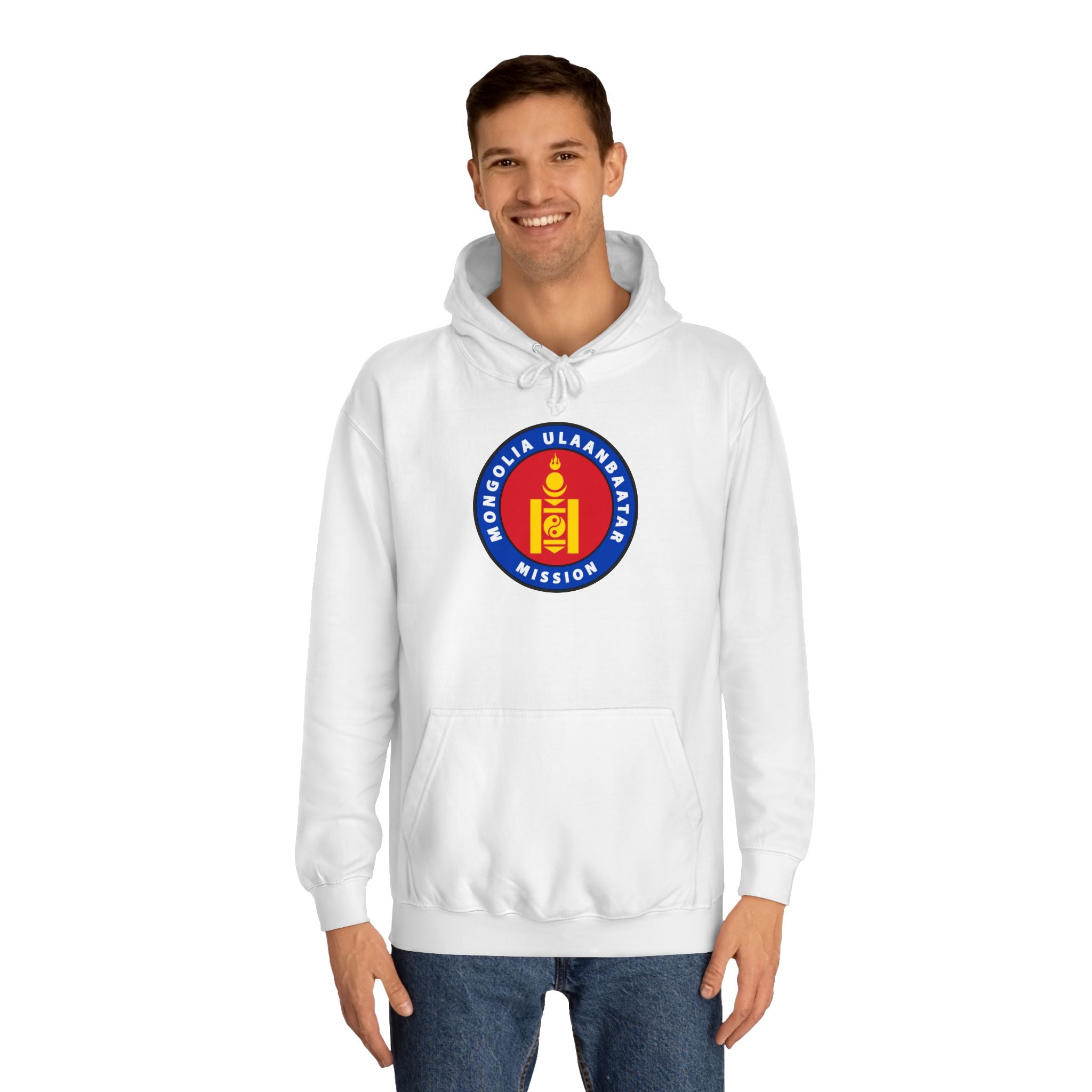 Mongolia Ulaanbaatar Mission Flag Logo (Black Border) College Hoodie - Mission Wishlist - LDS Missionary Gift Store