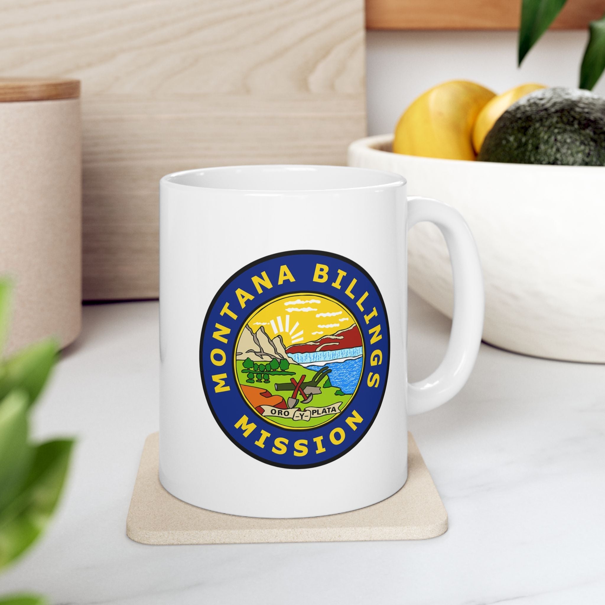 Montana Billings Mission State Flag Logo Ceramic Mug White - Latter-Day Saint LDS Missionary Gift - Book of Mormon