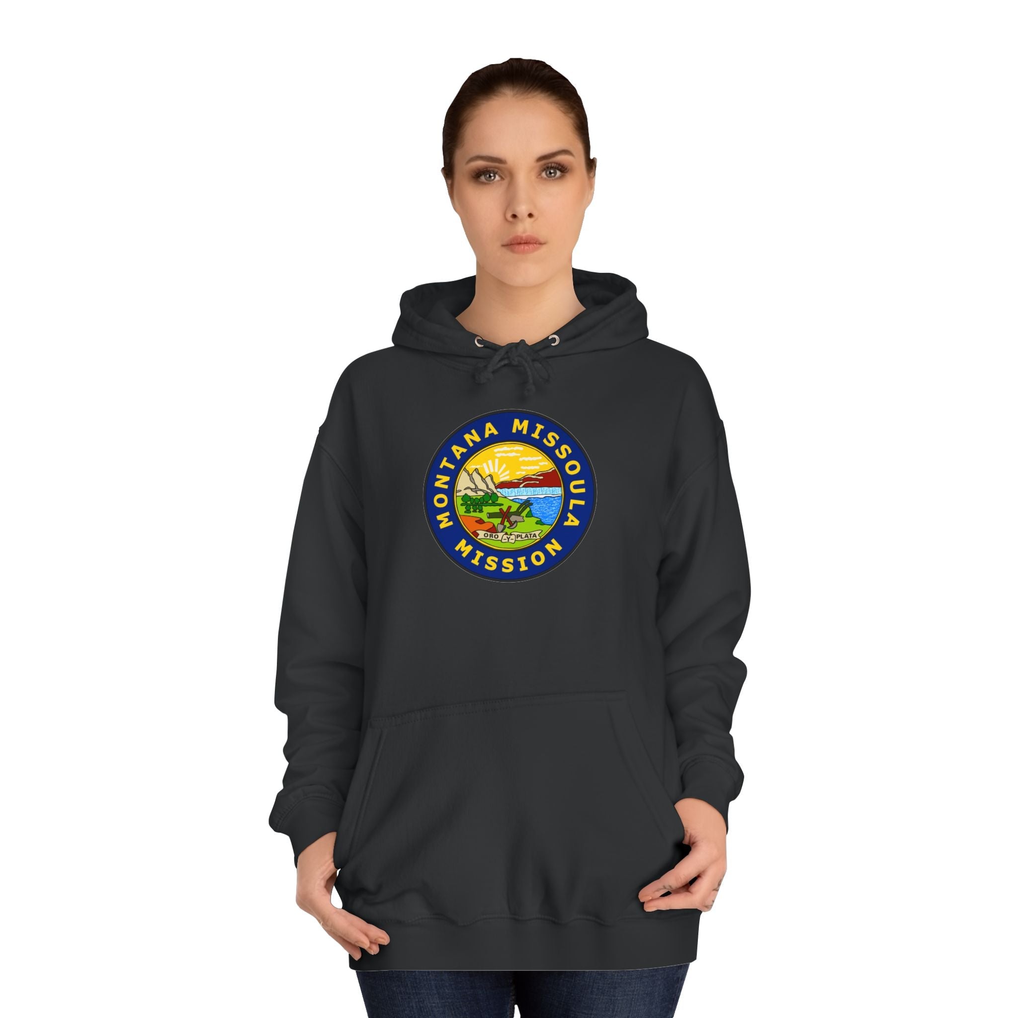 Montana Missoula Mission State Flag Logo (Black Border) College Hoodie - Mission Wishlist - LDS Missionary Gift Store